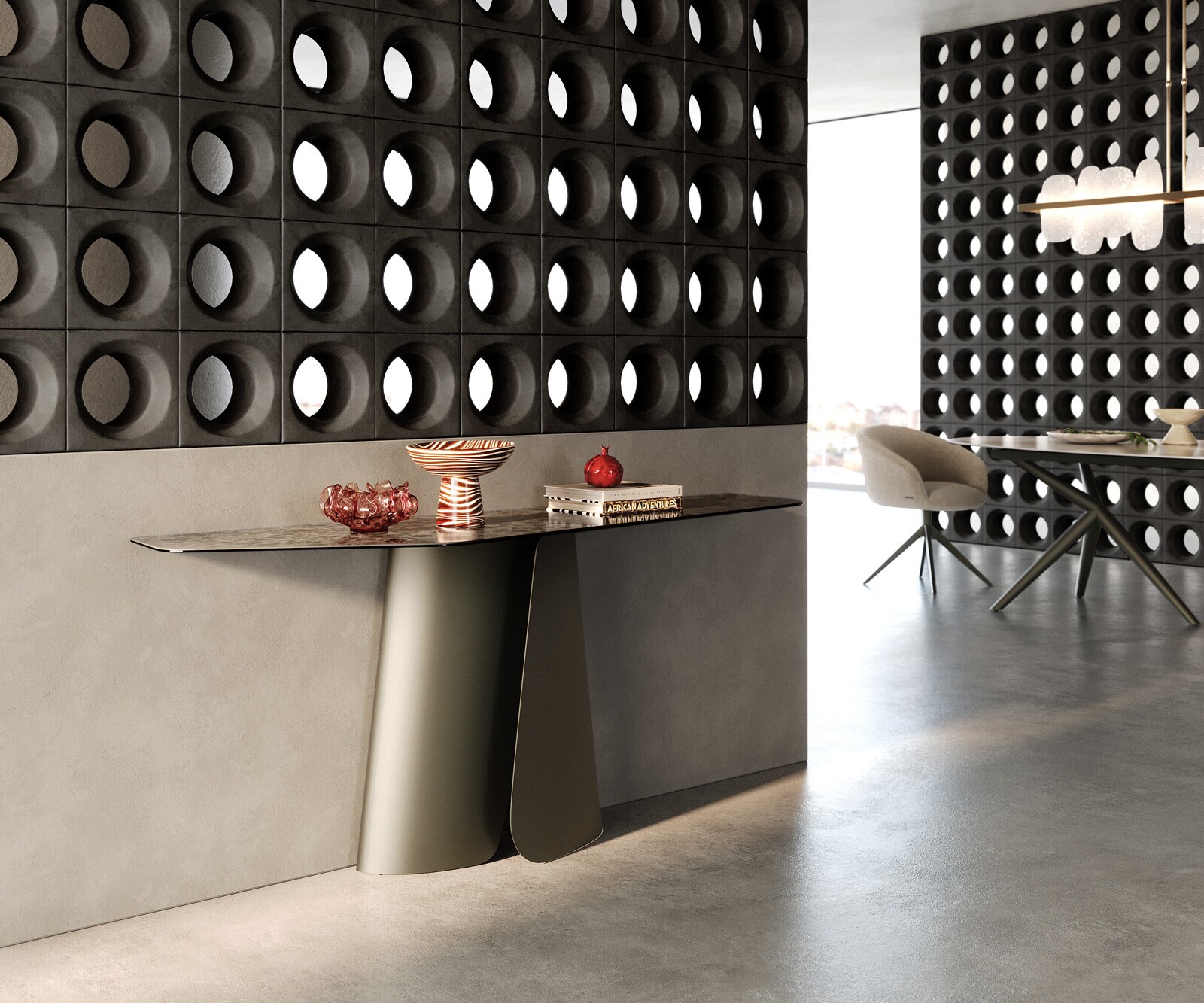 Console Edge Polygonal 180x50 cm Céramique Emperador Extra Lucidato Dunkelbraun Livos Métal Effektfinish Titan 6