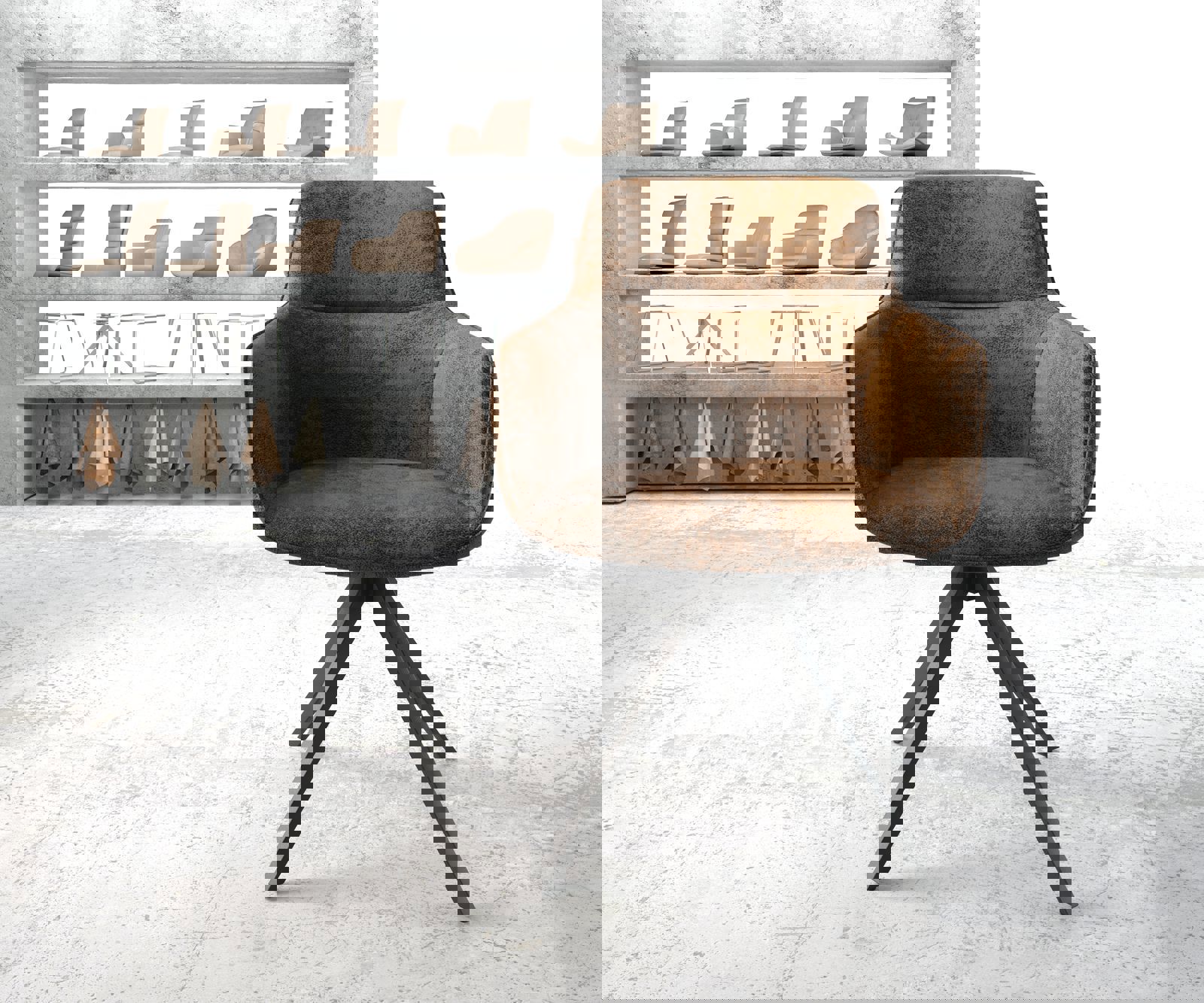 Drehstuhl Pejo-Flex Braun Antik Kreuzgestell kantig Schwarz 180° drehbar 2