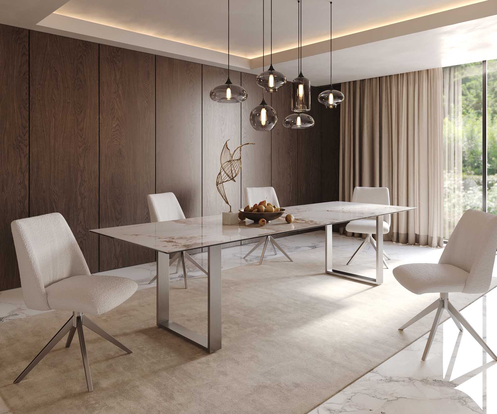 Table à manger Edge 300x100 céramique Minas mélange blanc-beige acier inoxydable mince 8