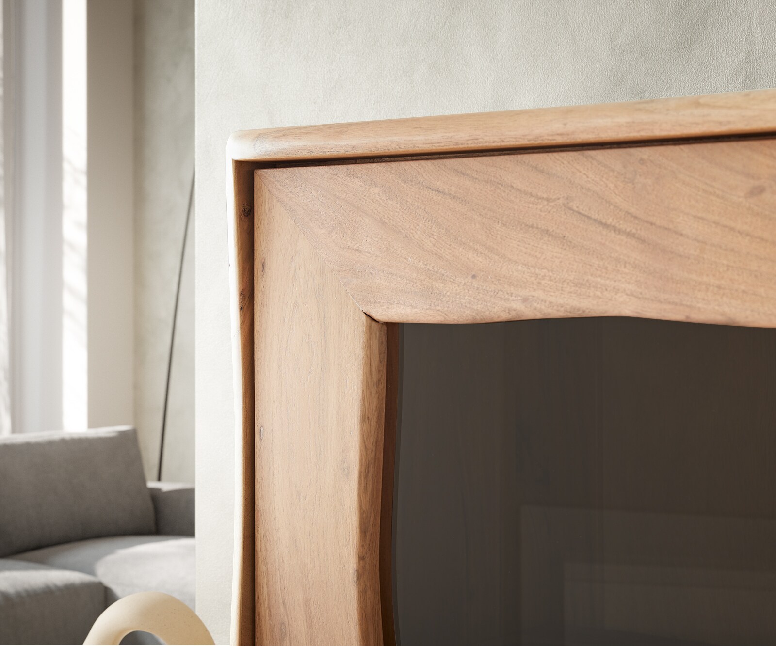 Vitrine Live-Edge 120x190 cm Akazie Natur 2 Türen 4 Schubladen Massiv 8