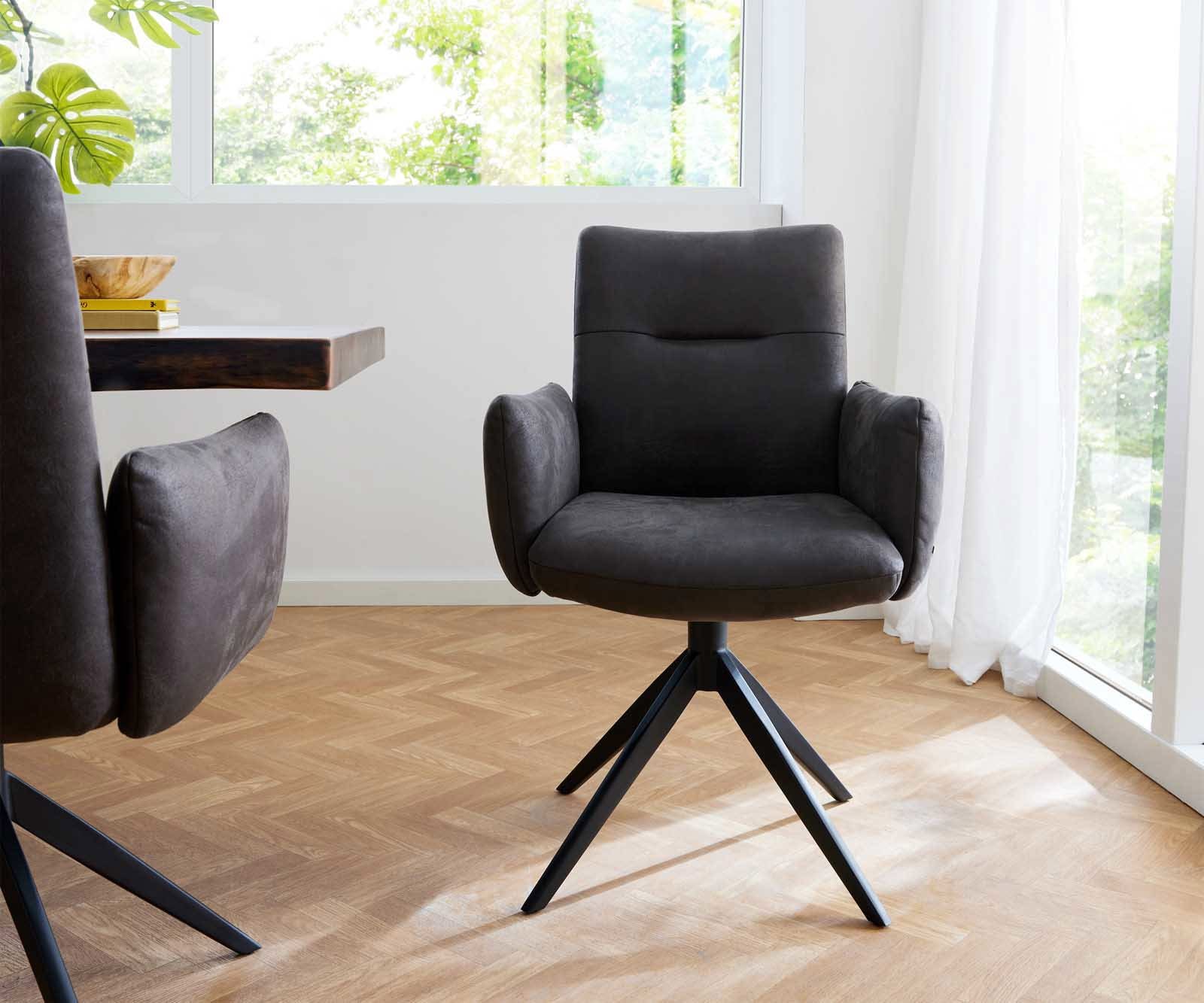 Chaise-pivotante Jova-Flex avec accoudoirs microvelours anthracite vintage pied croisé large noir pivotement sur 360° ressorts ensachés 2 Chaise-pivotante Jova-Flex avec accoudoirs microvelours anthracite vintage pied croisé large noir pivotement sur 360° ressorts ensachés 2