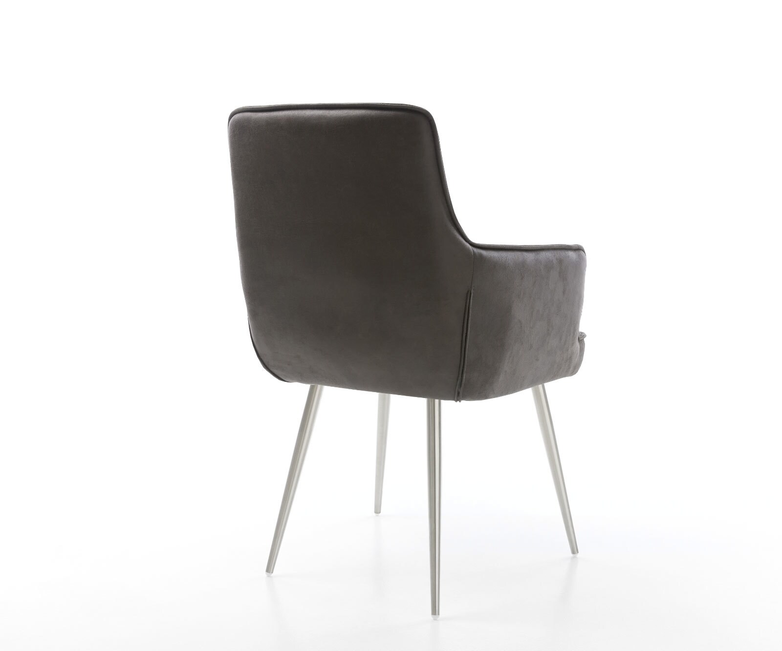 Chaise-de-salle-à-manger Heira-Flex avec accoudoirs microvelours anthracite vintage 4 pieds coniques acier inoxydable brossé ressorts ensachés 4