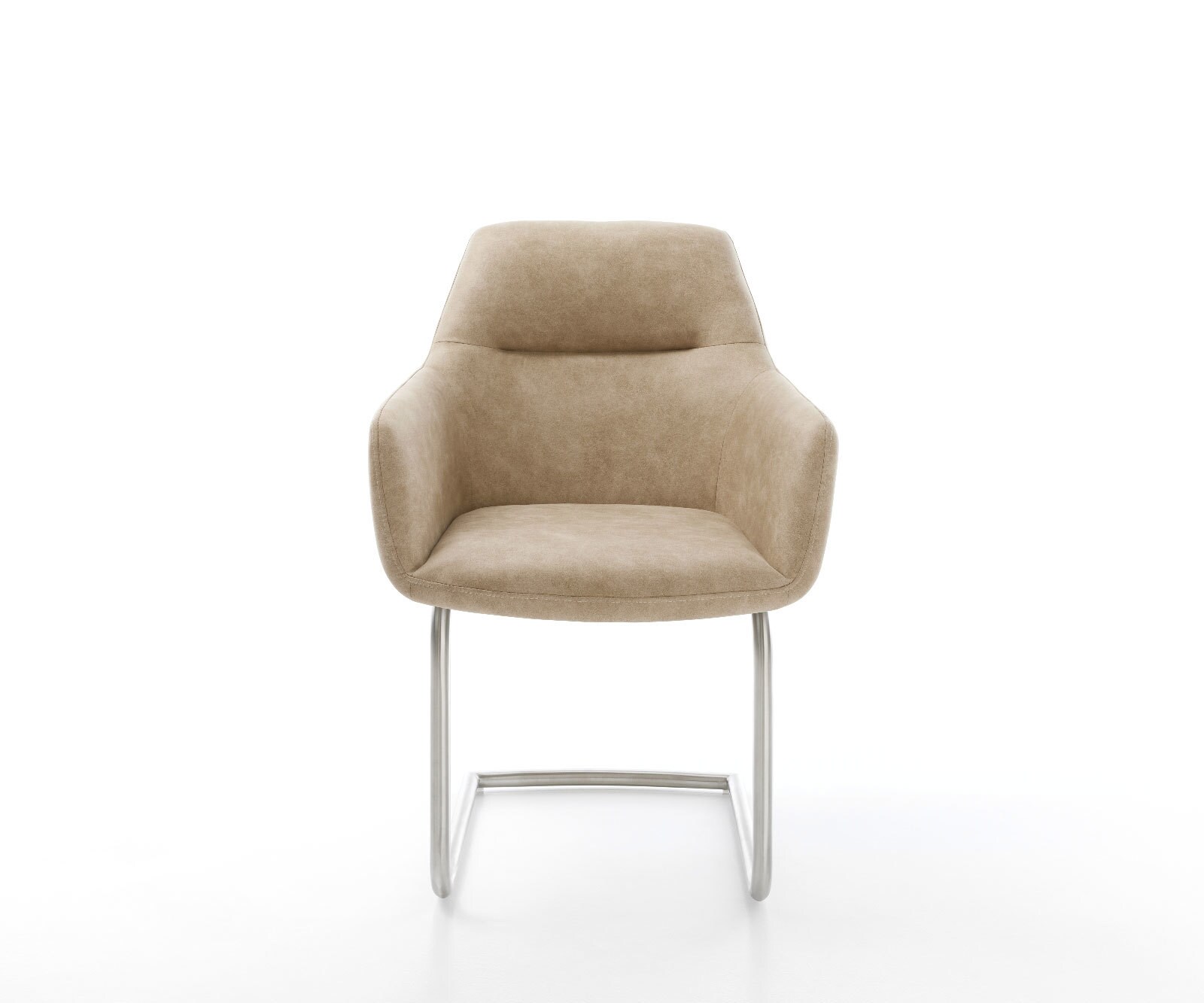 Cantilever Pejo-Flex microvelours beige vintage pied cantilever rond acier inoxydable brossé ressorts ensachés 1