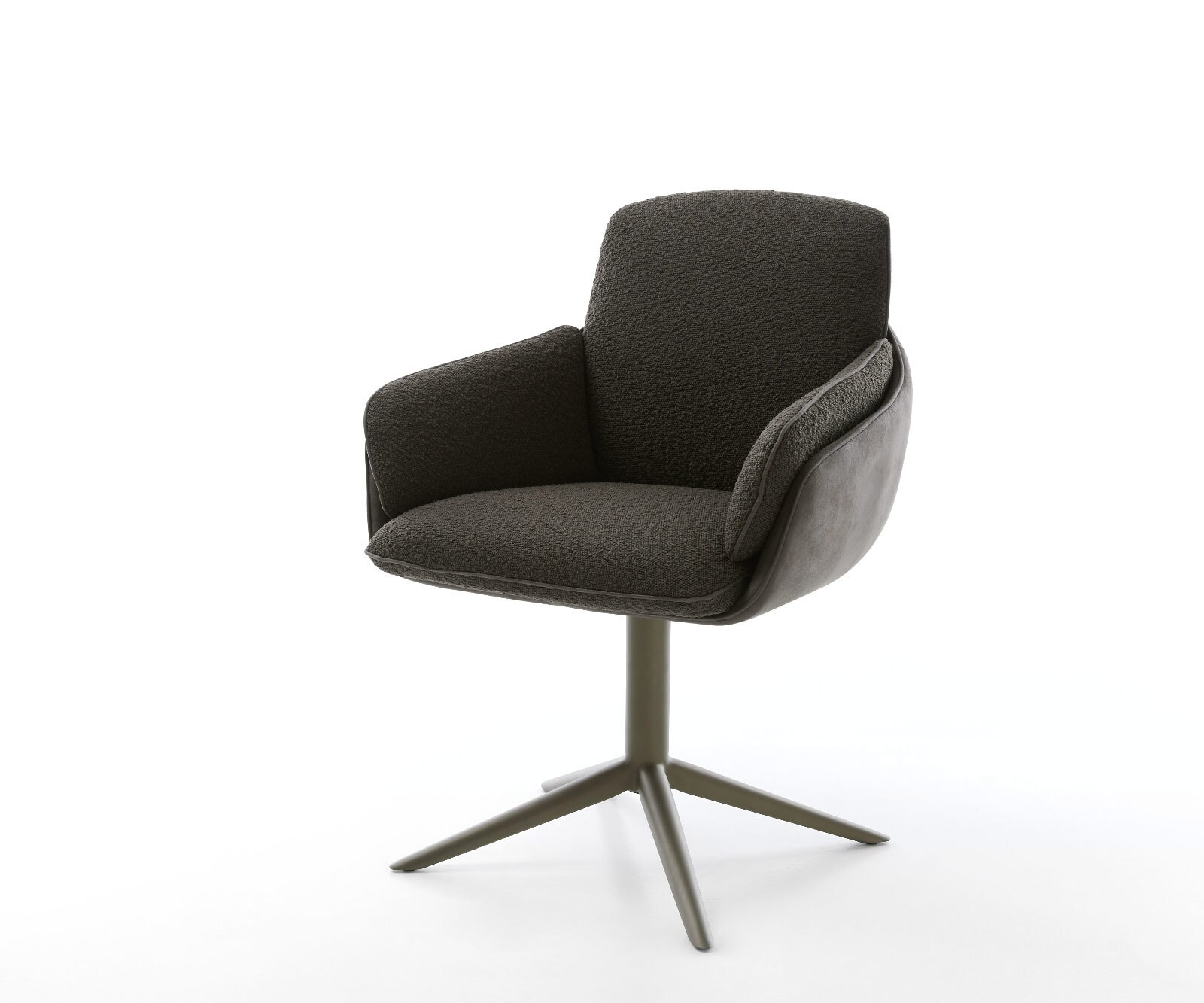 Chaise-de-salle-à-manger Luan-Flex avec accoudoirs tissu mixte couleur boue pied trapèze acier inoxydable