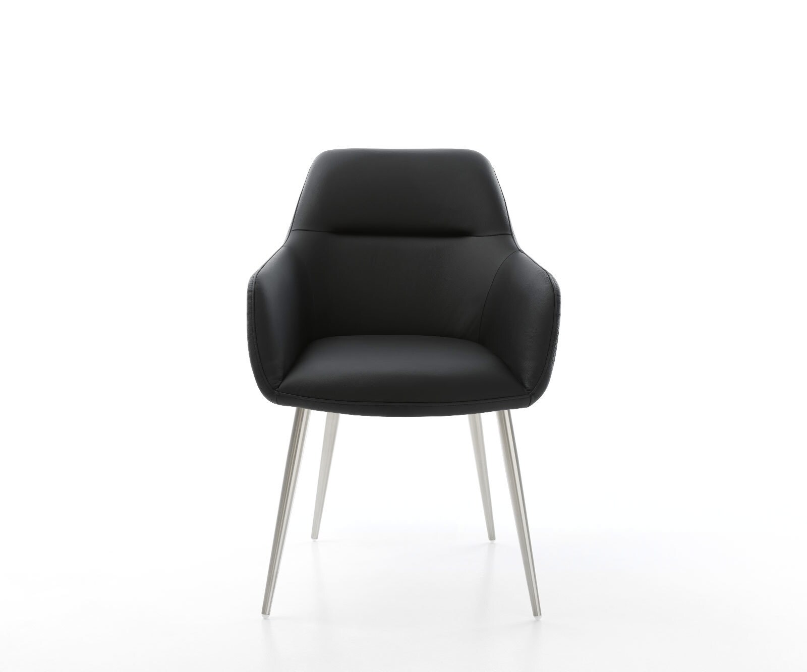 Chaise-de-salle-à-manger Pejo-Flex cuir de vache noir 4 pieds coniques acier inoxydable brossé ressorts ensachés 2