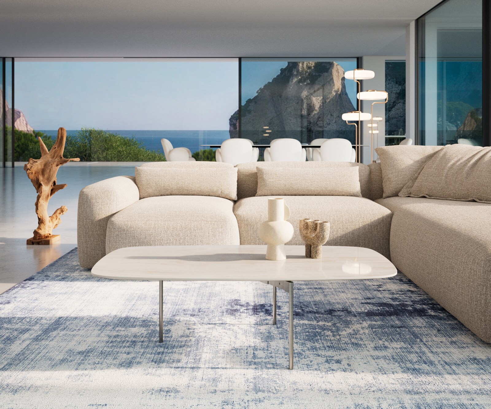 Couchtisch Edge Boot 120x70 cm Keramik Onyx Champagne Trive Edelstahl gebürstet 1