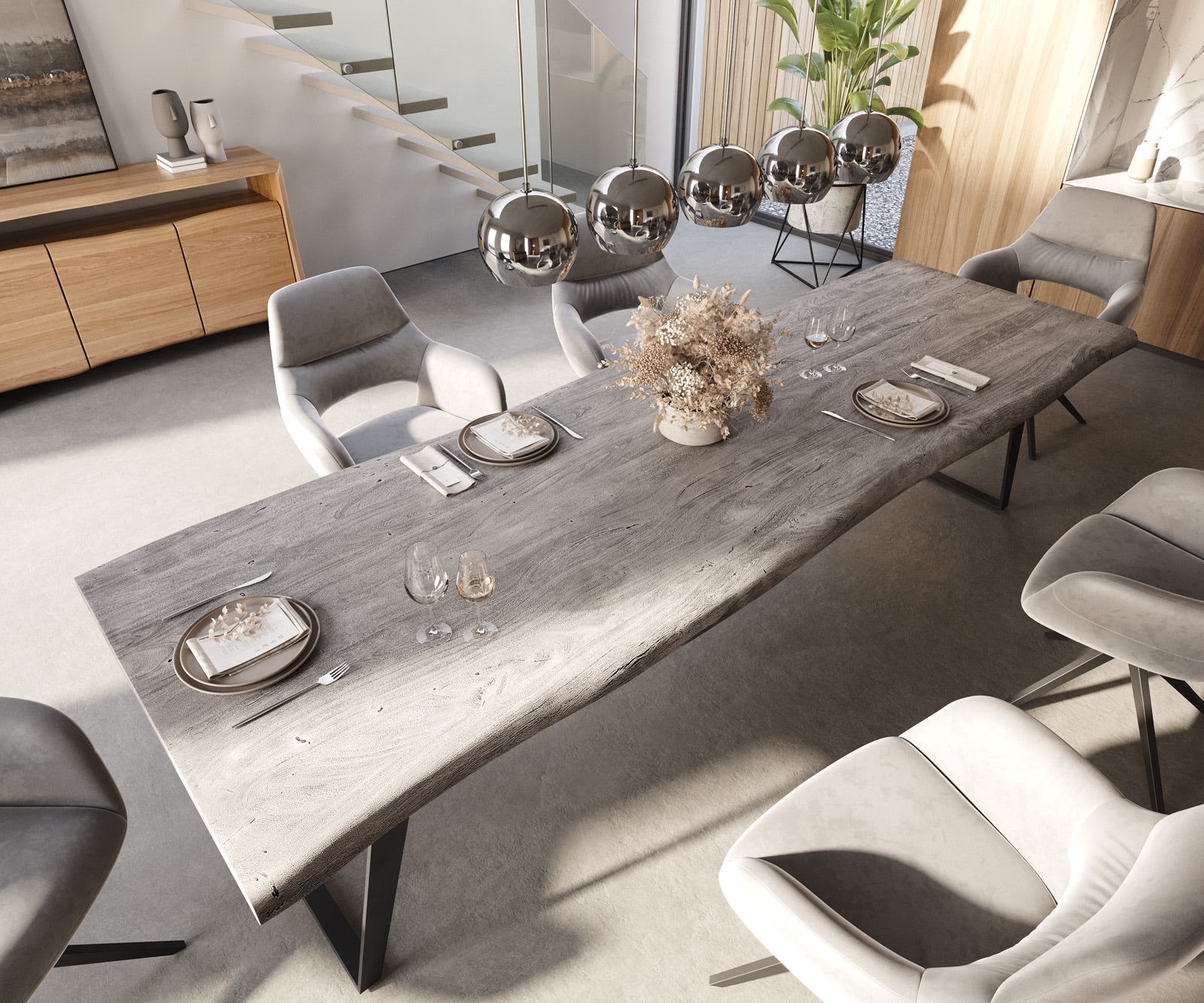 Table-à-manger Edge 300x100 XL acacia platine métal incliné Live-Edge 4 Table-à-manger Edge 300x100 XL acacia platine métal incliné Live-Edge 4