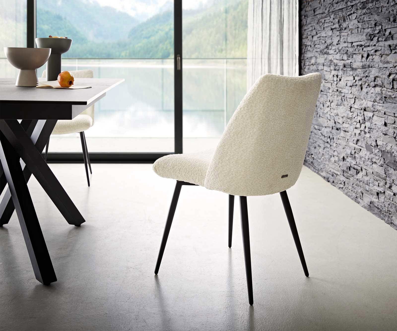 Esszimmerstuhl Elso-Flex Bouclé Weiß 4-Fuß konisch Schwarz Taschenfederkern 4 Esszimmerstuhl Elso-Flex Bouclé Weiß 4-Fuß konisch Schwarz Taschenfederkern 4