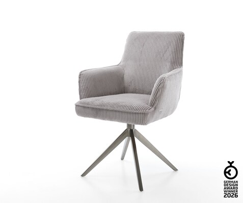 Chaise-pivotante Heira-Flex mit Armlehnen côtelé gris argenté pied croisé large grafiete pivotement sur 360° fonction bascule ressorts ensachés