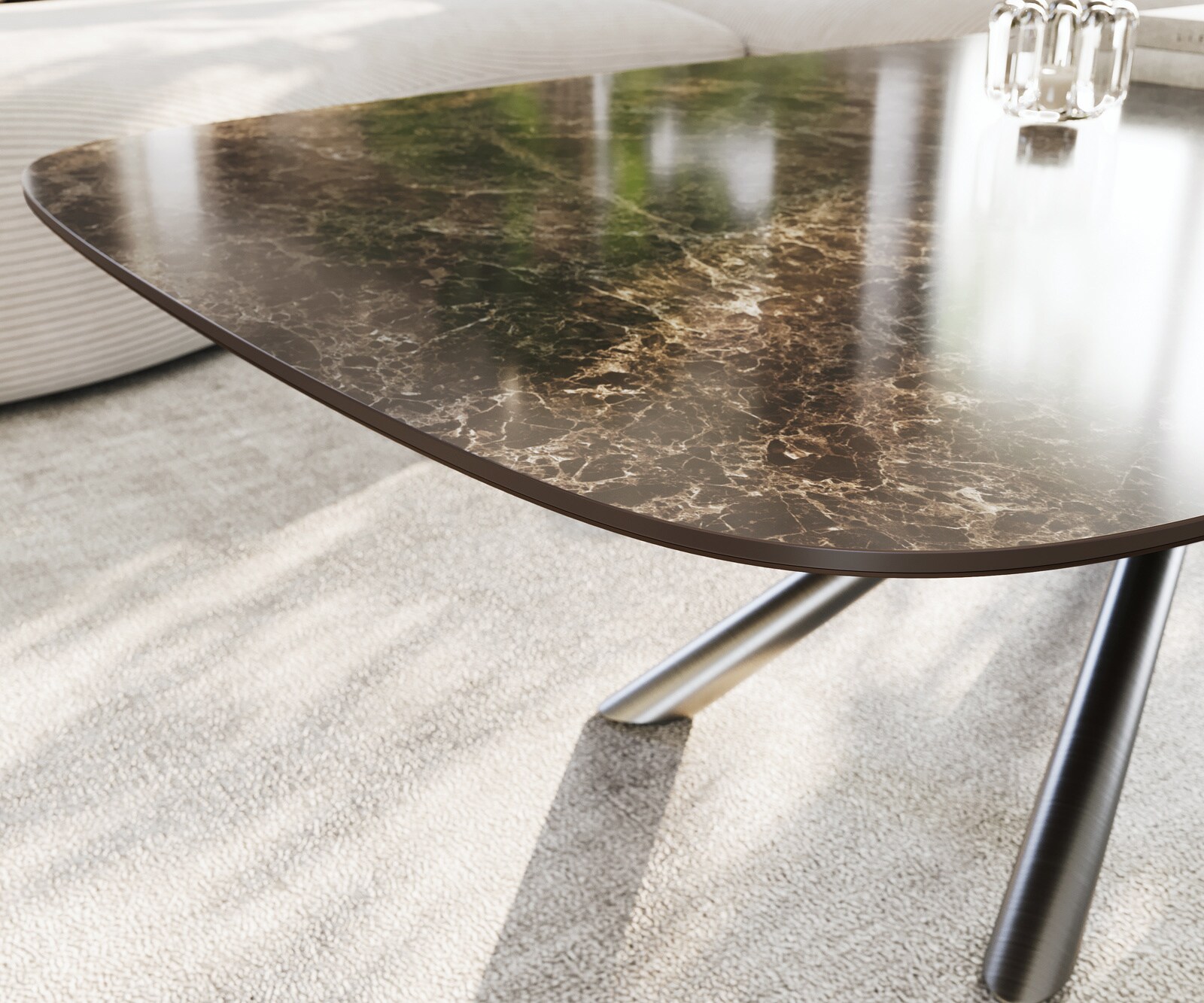 Table basse Edge bateau 140x80 cm céramique Emperador Extra Lucidato brun foncé Sarity acier inoxydable brossé 6