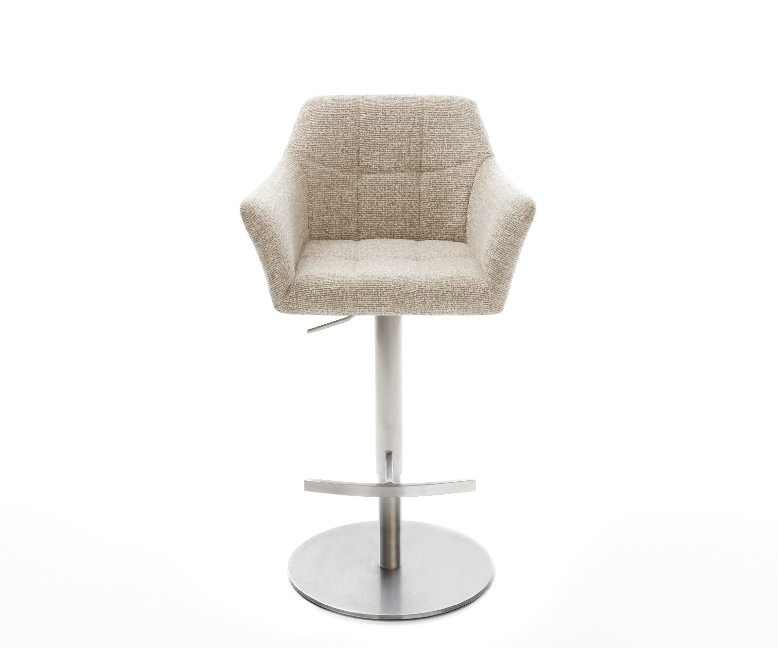 Chaise-de-bar Yulo-Flex Tissu tissé doux Beige Pied pivotant réglable en hauteur en acier inoxydable Argent 1