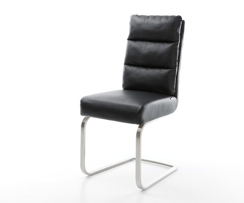 Freischwinger Pela-Flex Echt-Leder Schwarz Freischwinger flach Edelstahl Taschenfederkern