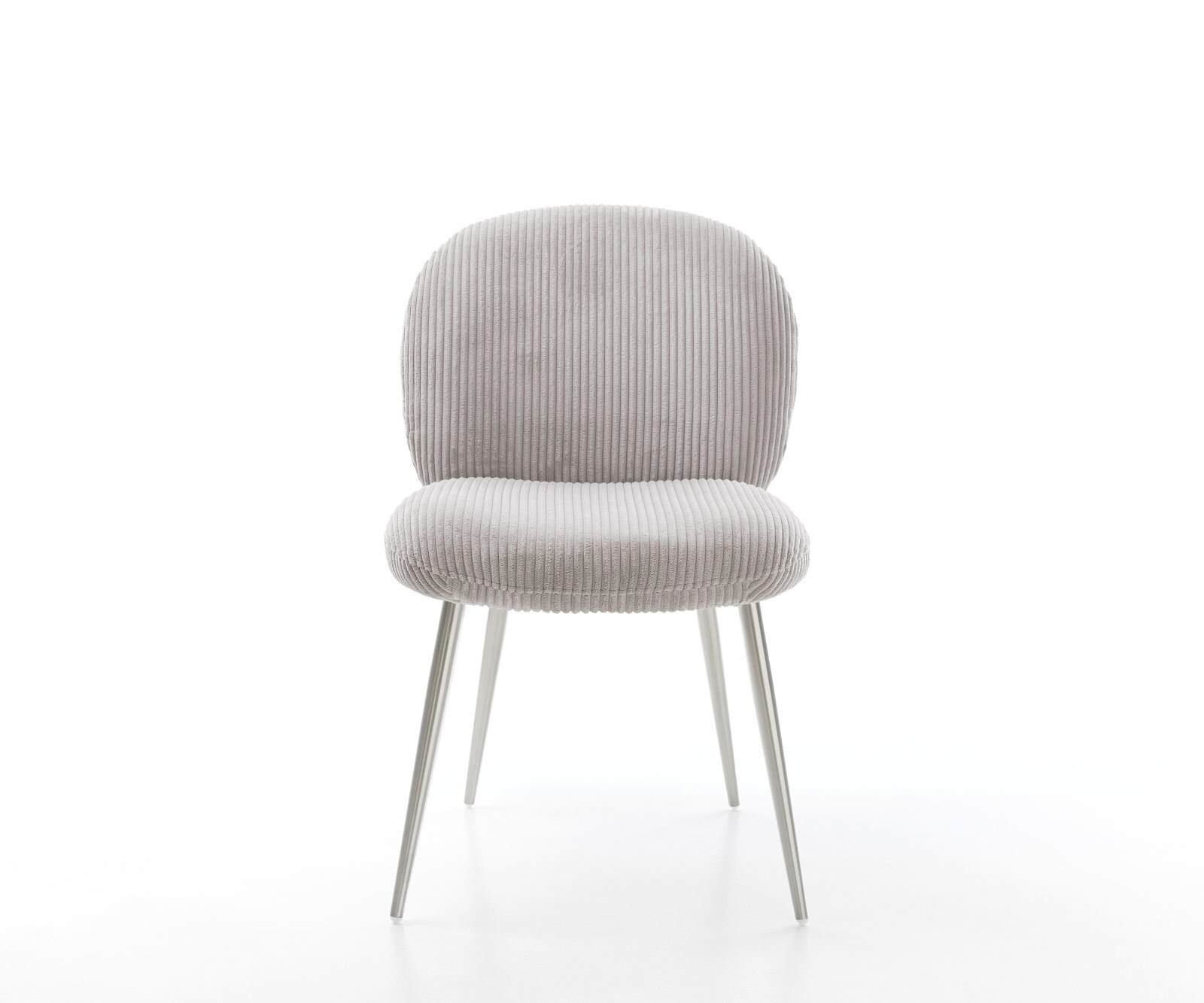 Chaise-de-salle-à-manger Nube-Flex côtelé gris argenté 4 pieds coniques acier inoxydable brossé ressorts ensachés 2