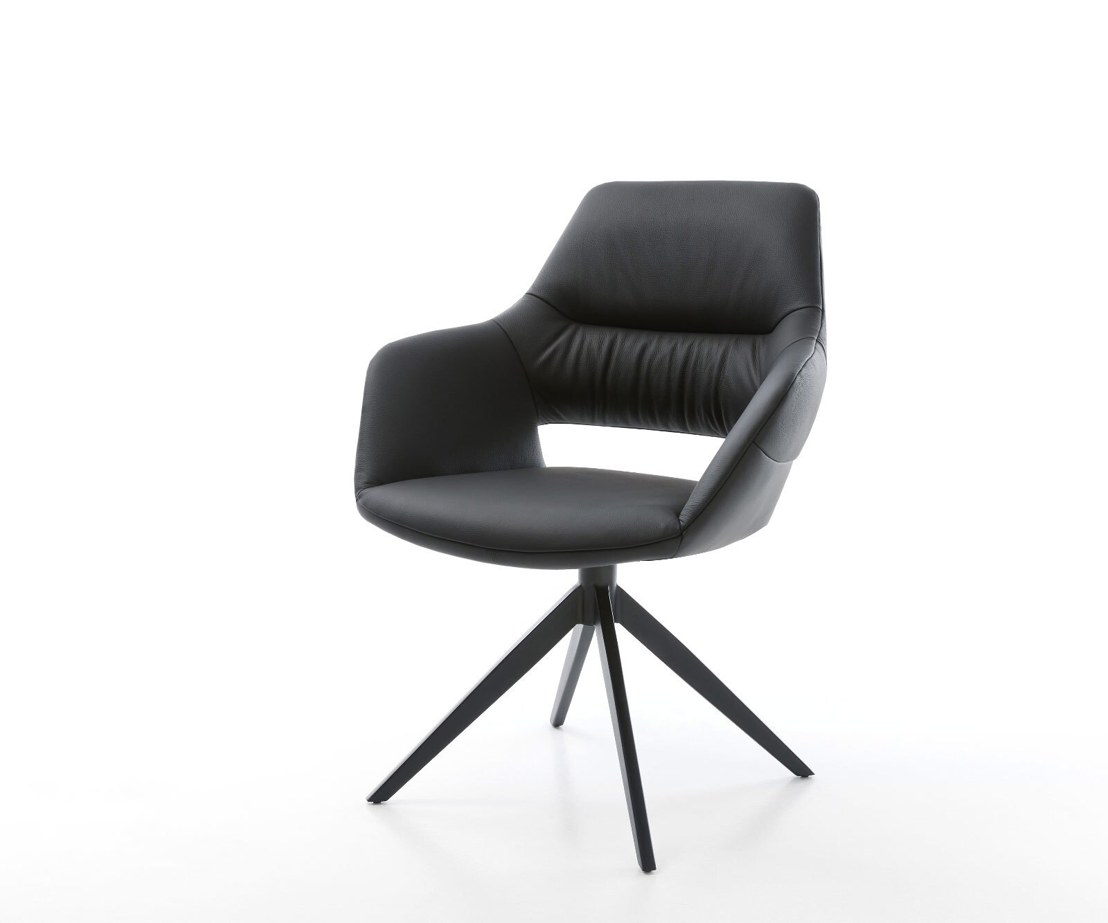 Drehstuhl Yago-Flex mit Armlehnen Echt-Leder Schwarz Kreuzgestell breit Schwarz 360° drehbar Wippfunktion Taschenfederkern