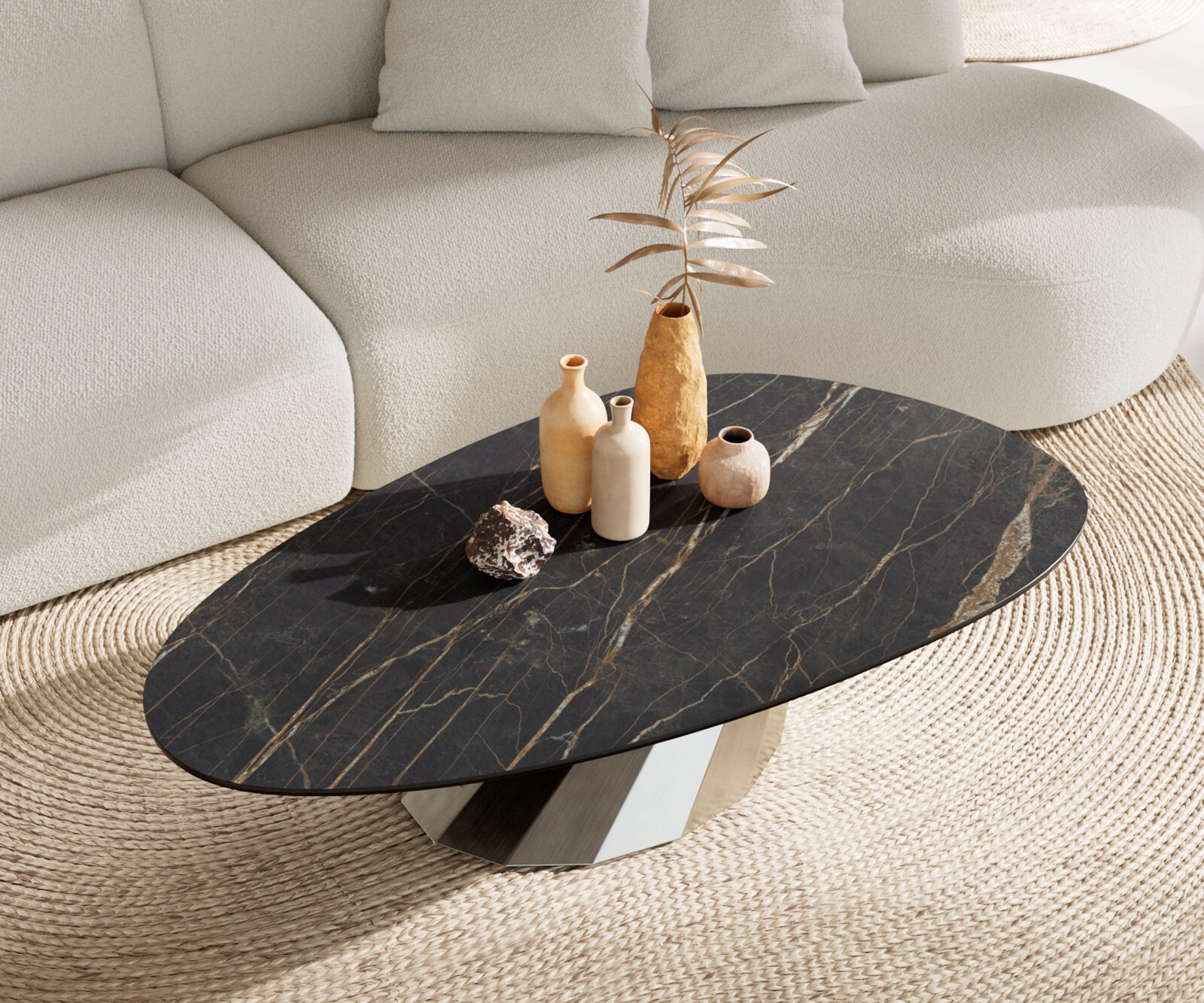 Table basse Edge Oval 140x75 cm céramique Laminam® Noir Desir brun Parabi acier inoxydable brossé 3