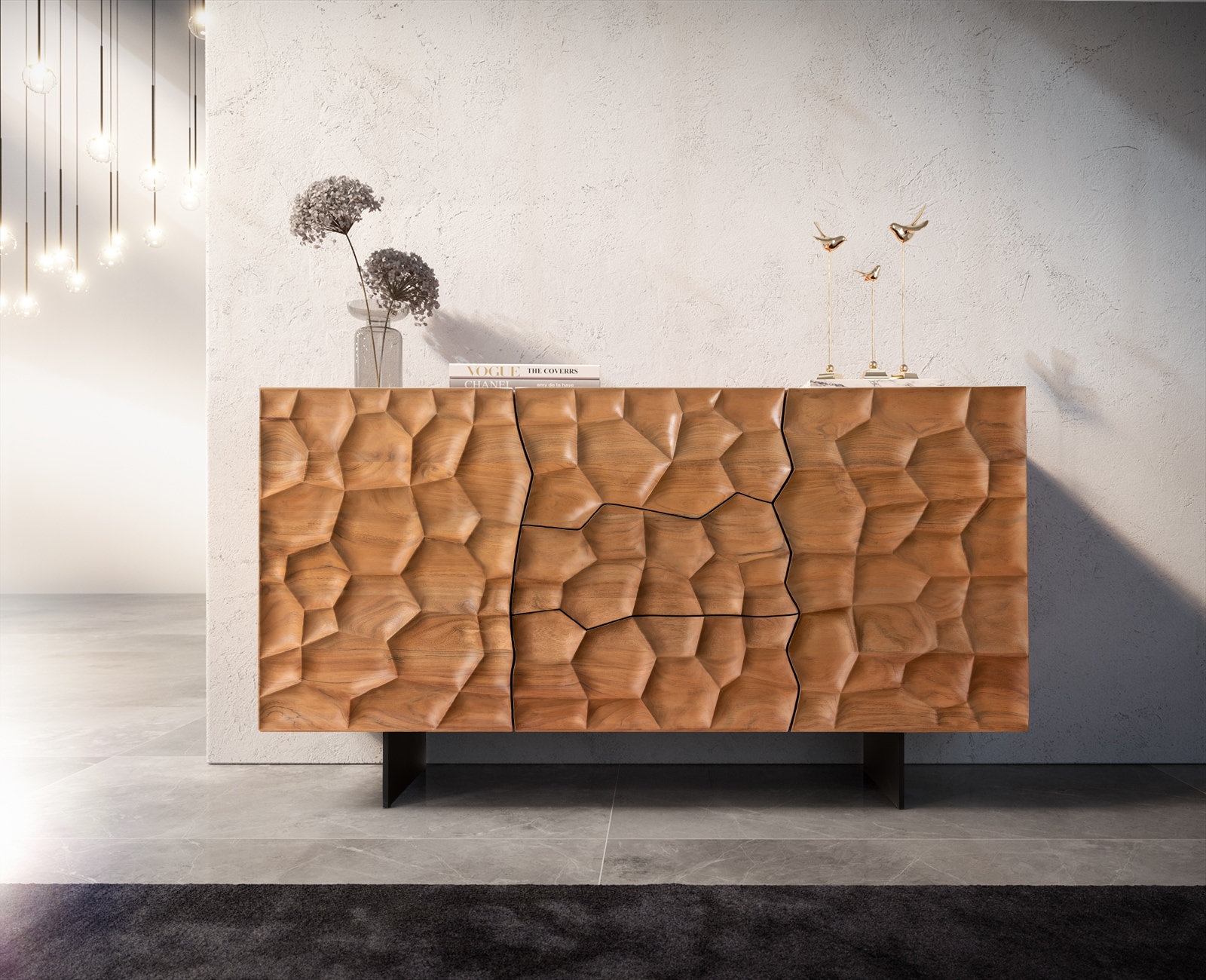 Sideboard Solu 145 cm Akazie Natur 2 Türen 3 Schübe Fuß schwebend Metall Schwarz 3D-Front 1 Sideboard Solu 145 cm Akazie Natur 2 Türen 3 Schübe Fuß schwebend Metall Schwarz 3D-Front 1