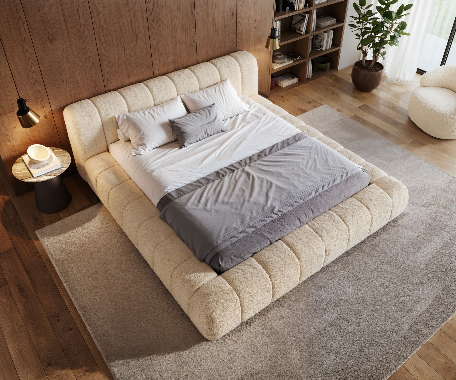 Polsterbettgestell Cutio 180x200 cm Teddystoff Beige 4