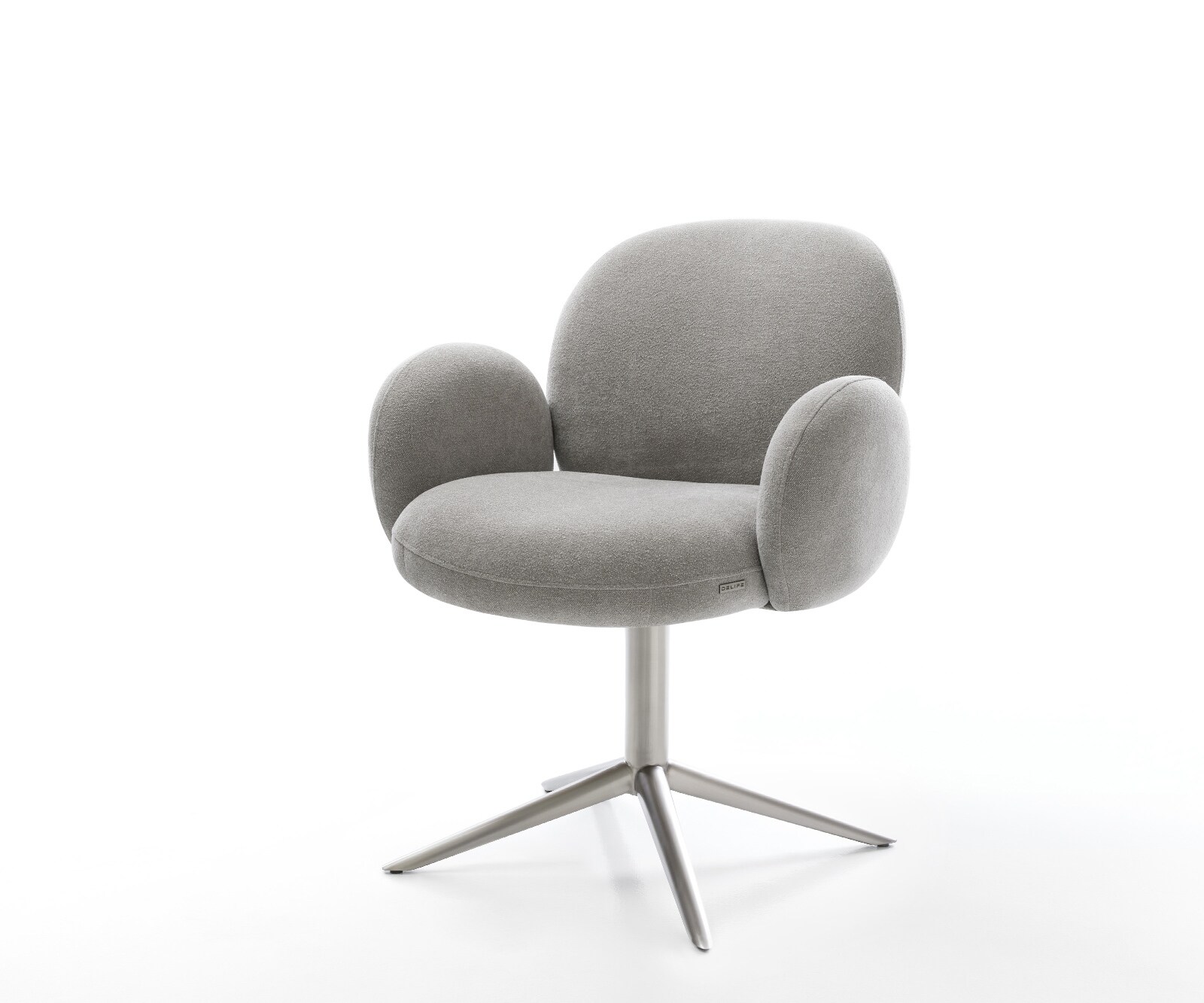 Chaise-pivotante Nube-Flex avec accoudoirs tissu structuré doux gris pied de chaise 4 branches acier inoxydable pivotement sur 360° fonction bascule resorts ensachés 1