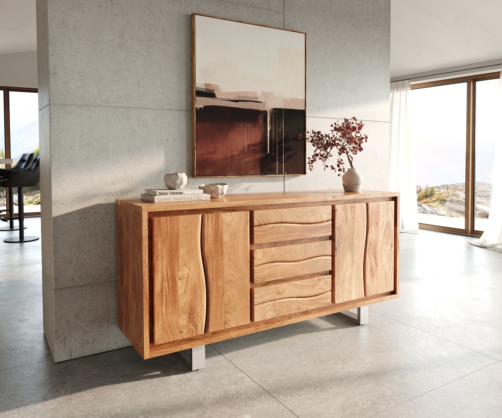 Buffet Live-Edge 172 cm acacia nature 3 tiroirs 4 portes