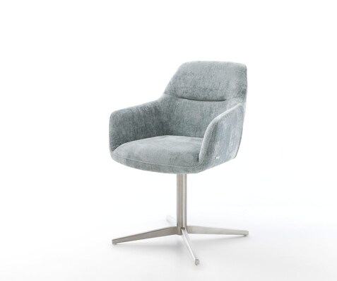Drehstuhl Pejo-Flex Chenille Pastellblau Fußkreuz Edelstahl 360° drehbar Taschenfederkern