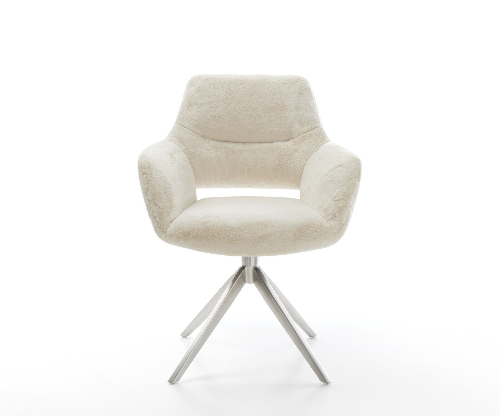 Chaise-pivotante Yago-Flex avec accoudoirs peluche crème-blanc pied croisé large acier inoxydable pivotement sur 360° fonction bascule resorts ensachés 1