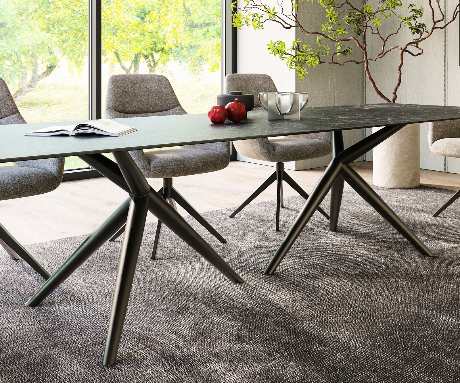 Table à manger Edge 300x100 Céramique Laminam®Nero Greco Anthracite Estelar rond Métal Noir 7