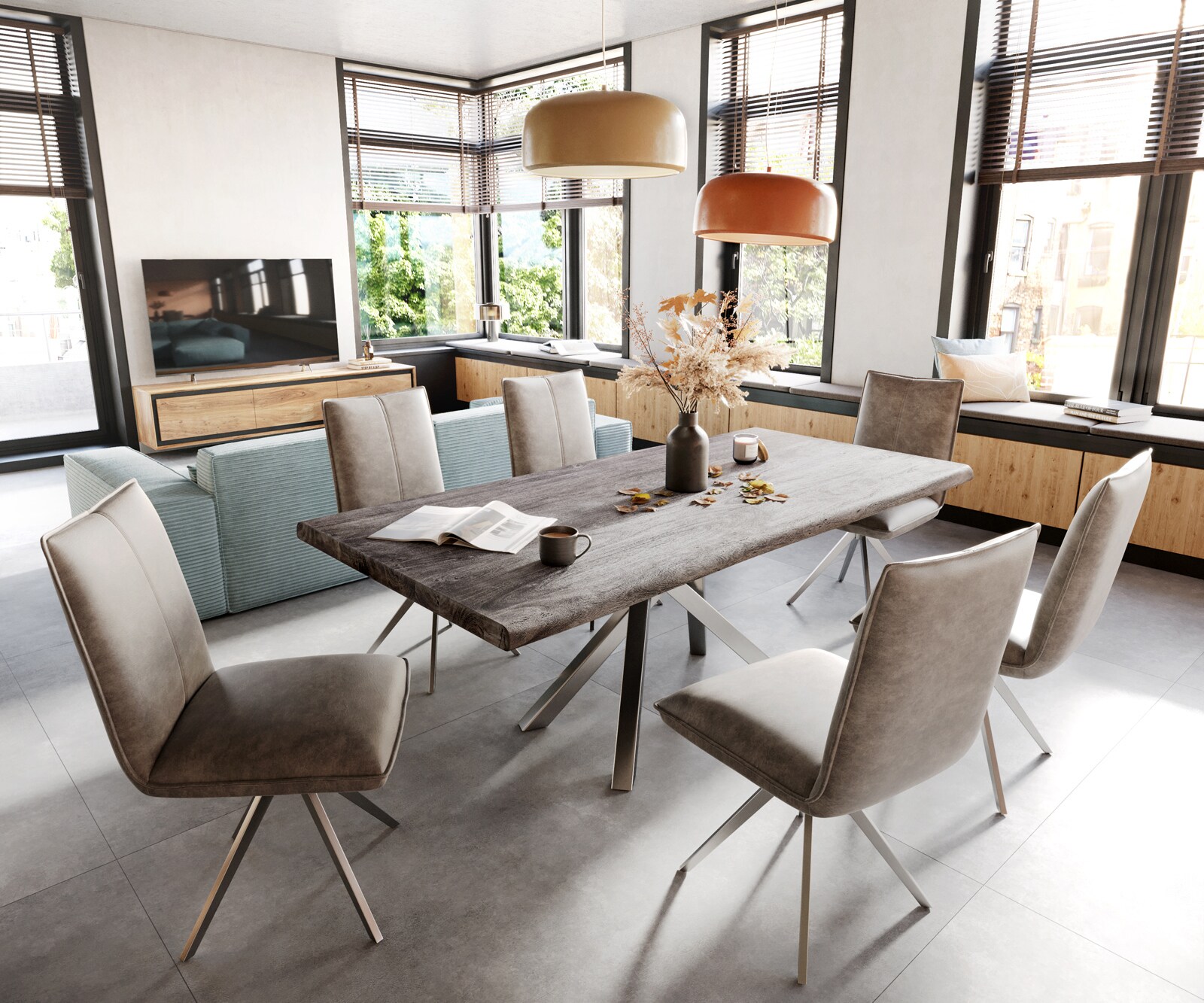 Esszimmerstuhl Lelio-Flex Mikrofaser Taupe Vintage Kreuzgestell breit Edelstahl Taschenfederkern 3 Esszimmerstuhl Lelio-Flex Mikrofaser Taupe Vintage Kreuzgestell breit Edelstahl Taschenfederkern 3