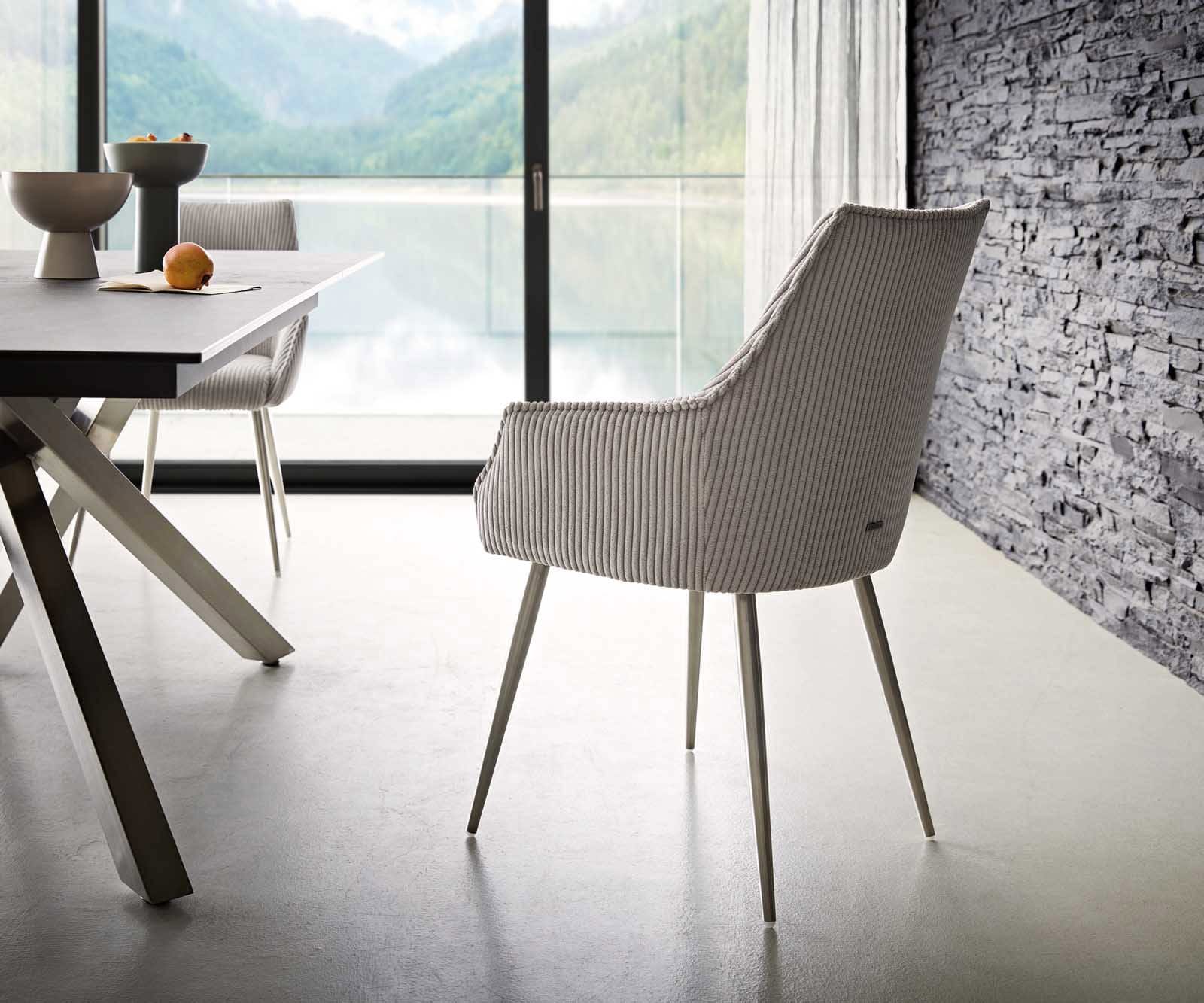 Esszimmerstuhl Alja-Flex mit Armlehnen Cord Silbergrau 4-Fuß konisch Edelstahl Taschenfederkern 4 Esszimmerstuhl Alja-Flex mit Armlehnen Cord Silbergrau 4-Fuß konisch Edelstahl Taschenfederkern 4