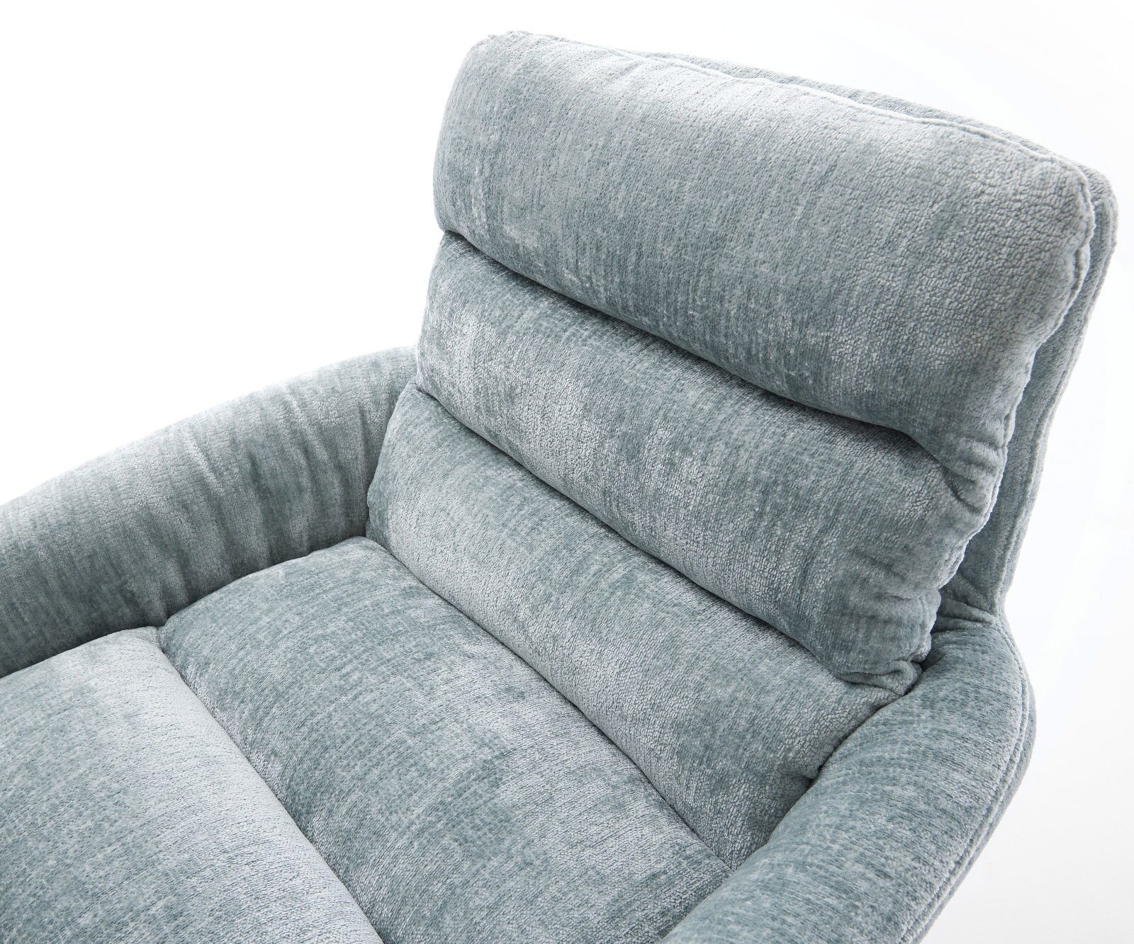 Chaise-pivotante Abelia-Flex avec accoudoirs chenille bleu pastel pied de chaise 4 branches acier inoxydable brossé pivotement sur 360° fonction bascule 3