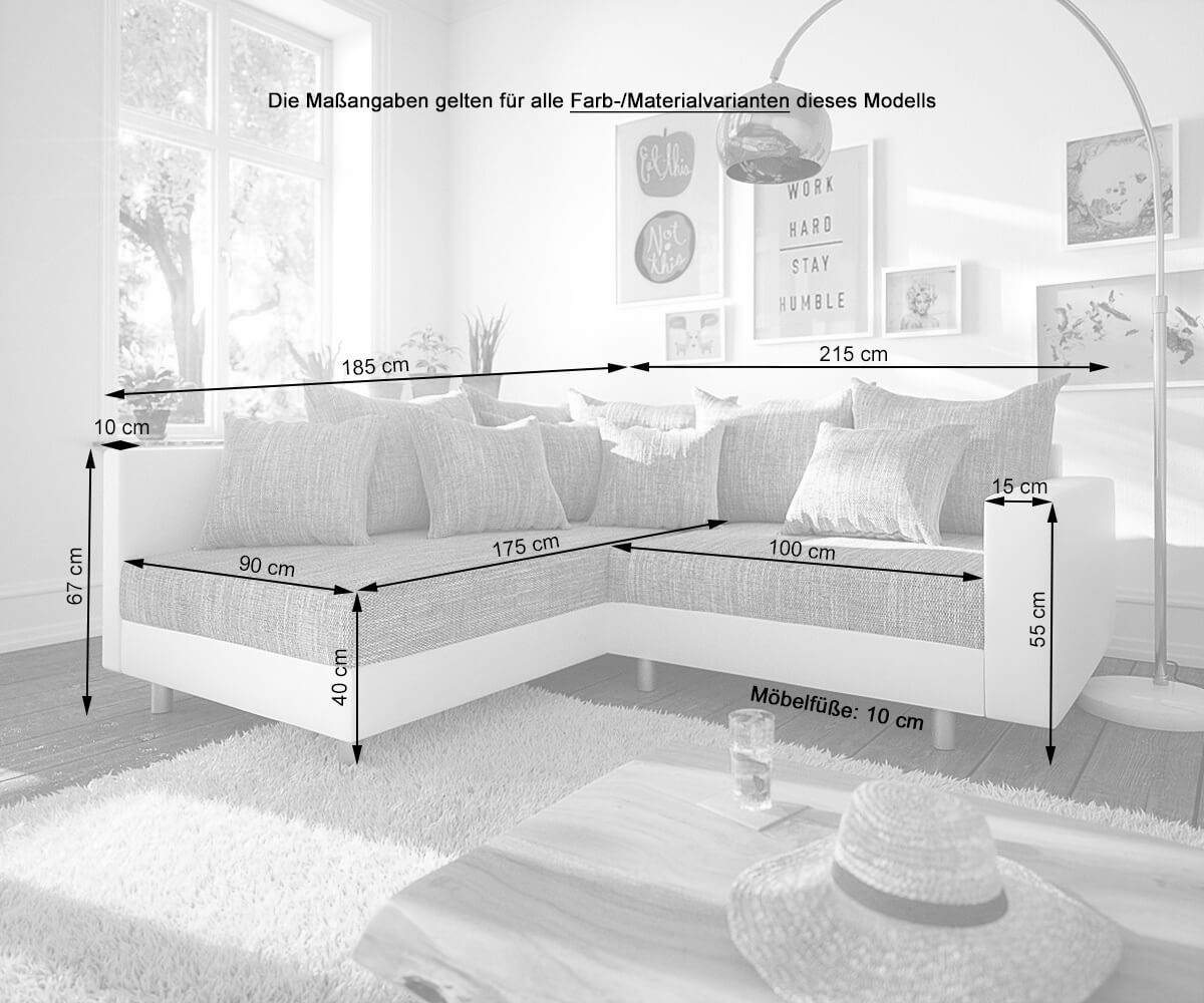 Ecksofa Clovis Weiss Schwarz Armlehne Ottomane Links Modulsofa 6
