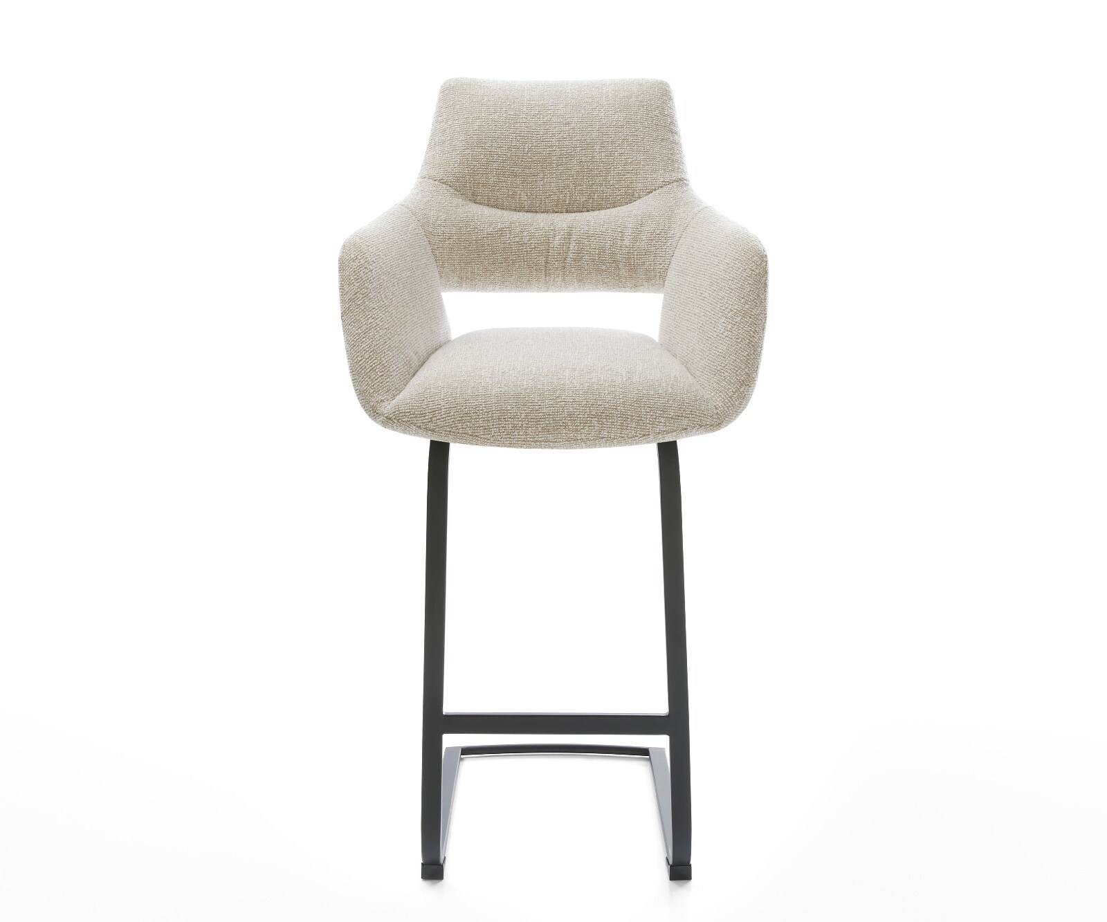 Chaise-de-bar Yago-Flex Tissu tissé doux Beige Pied cantilever plat noir Noir Ressort ensaché 1