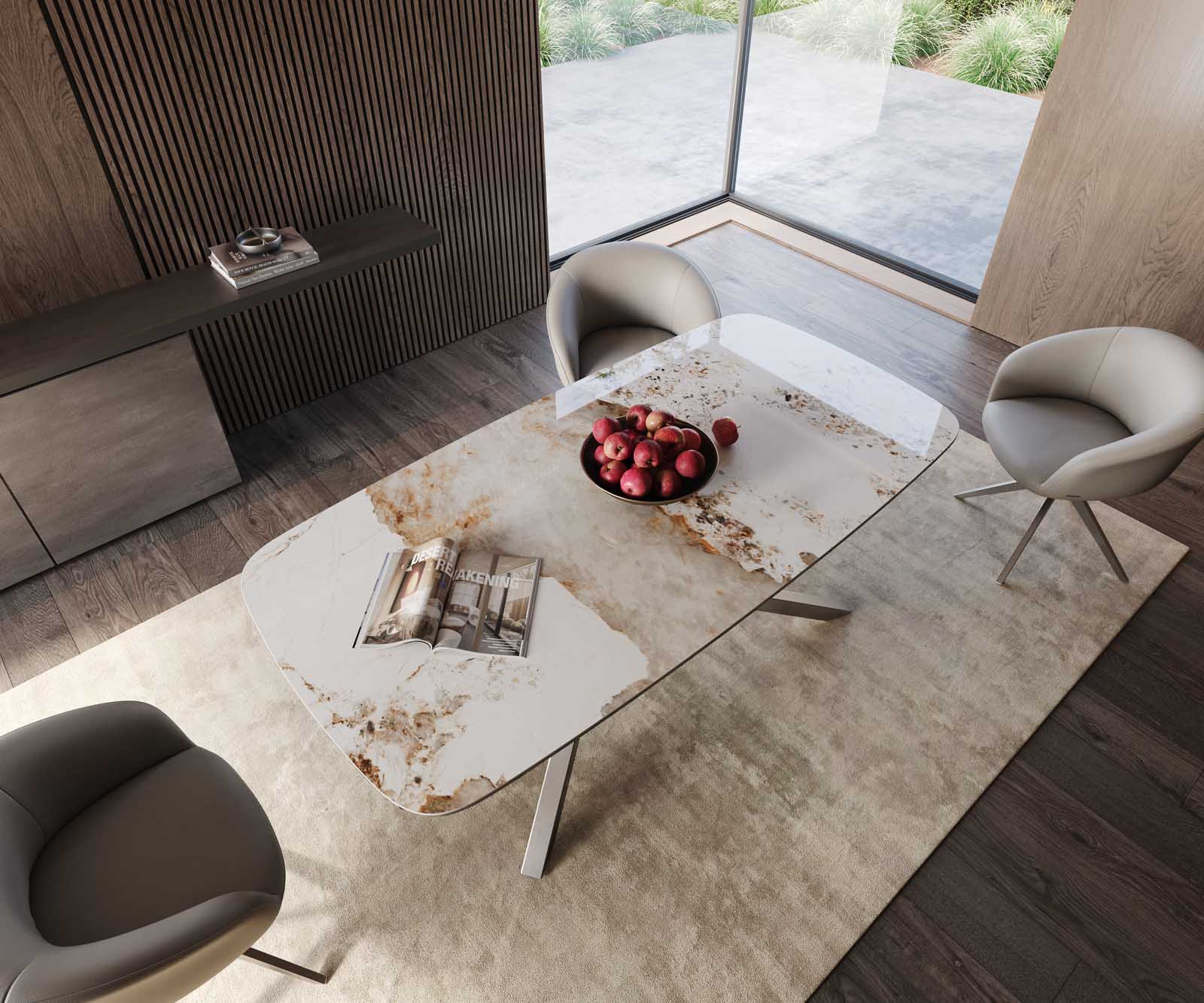 Esstisch Edge Boot 200x100 Keramik Minas Melange Weiß-Beige Kreuzgestell Rechteck Edelstahl 4 Esstisch Edge Boot 200x100 Keramik Minas Melange Weiß-Beige Kreuzgestell Rechteck Edelstahl 4