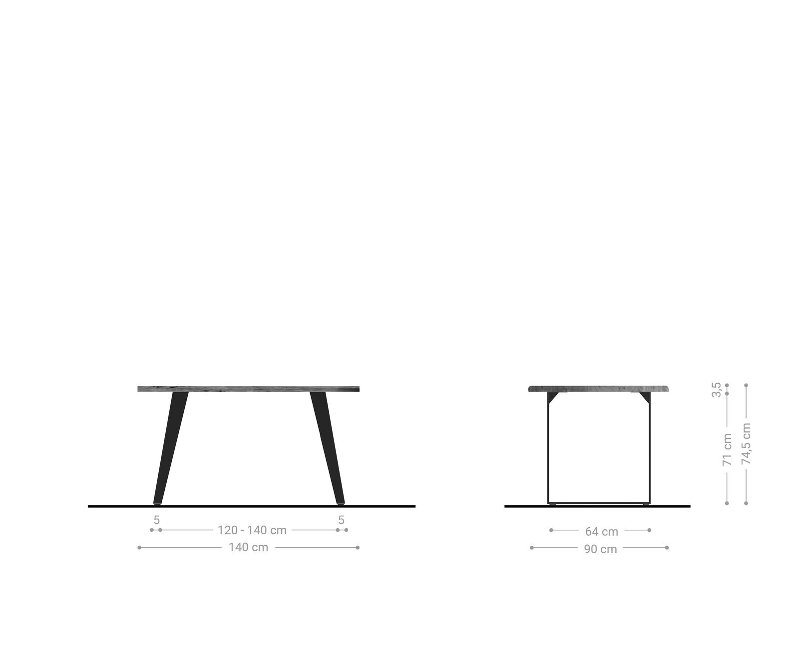 Table-à-manger Edge 140x90 acacia nature métal incliné Live-Edge 5