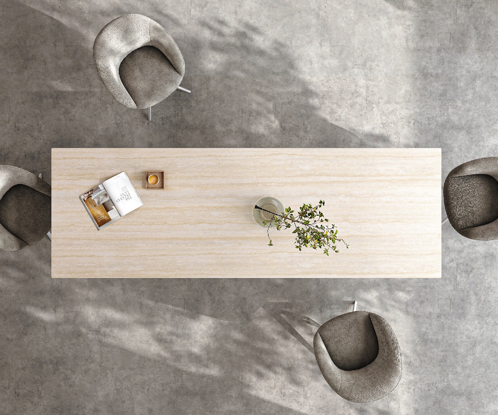 Esstisch Edge 200-300x100 Keramik Laminam® Travertino Bianco Creme-Weiß Spider Flachstahl Edelstahl ausziehbar 5