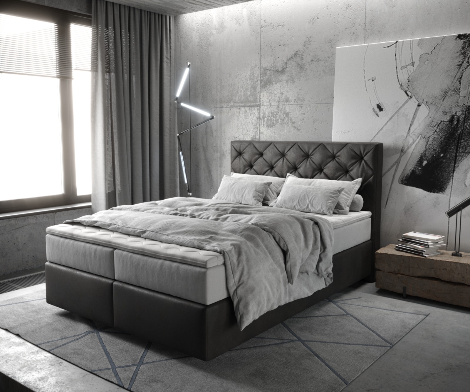 Boxspringbett Dream-Great 140x200 cm Mikrofaser Anthrazit Vintage mit TFK Matratze und Visco Topper