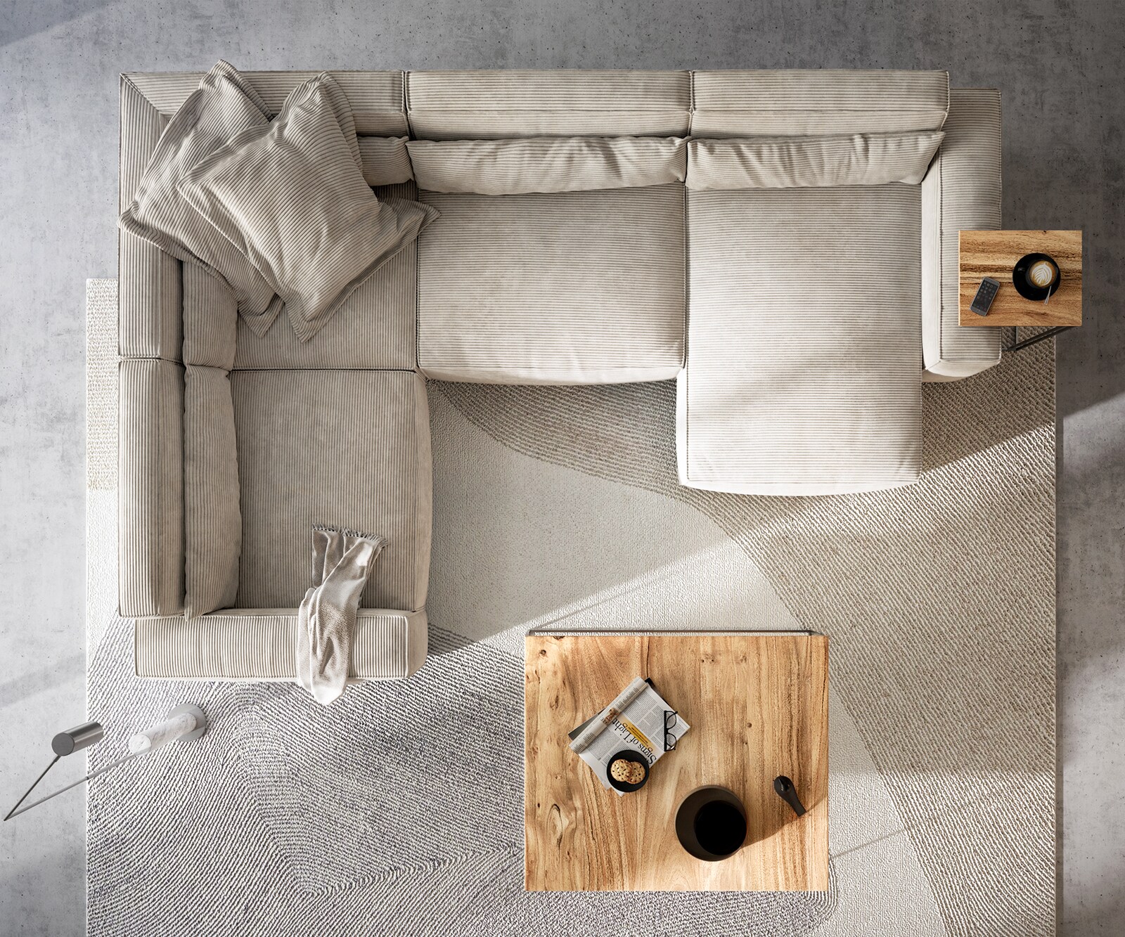 Wohnlandschaft Sirpio 300x210 cm Cord Beige Recamiere variabel 5