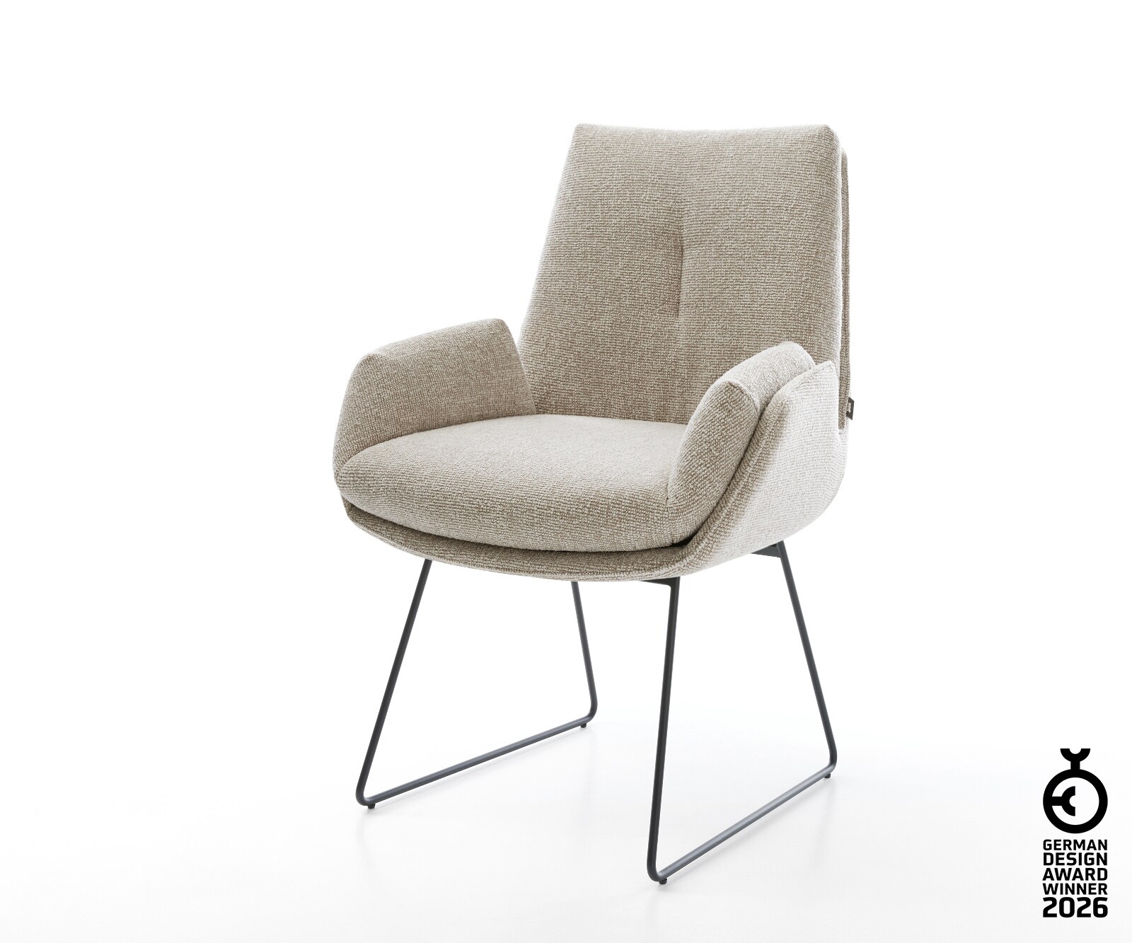 Chaise-de-salle-à-manger Clea-Flex tissu tissé doux beige pied trapèze noir