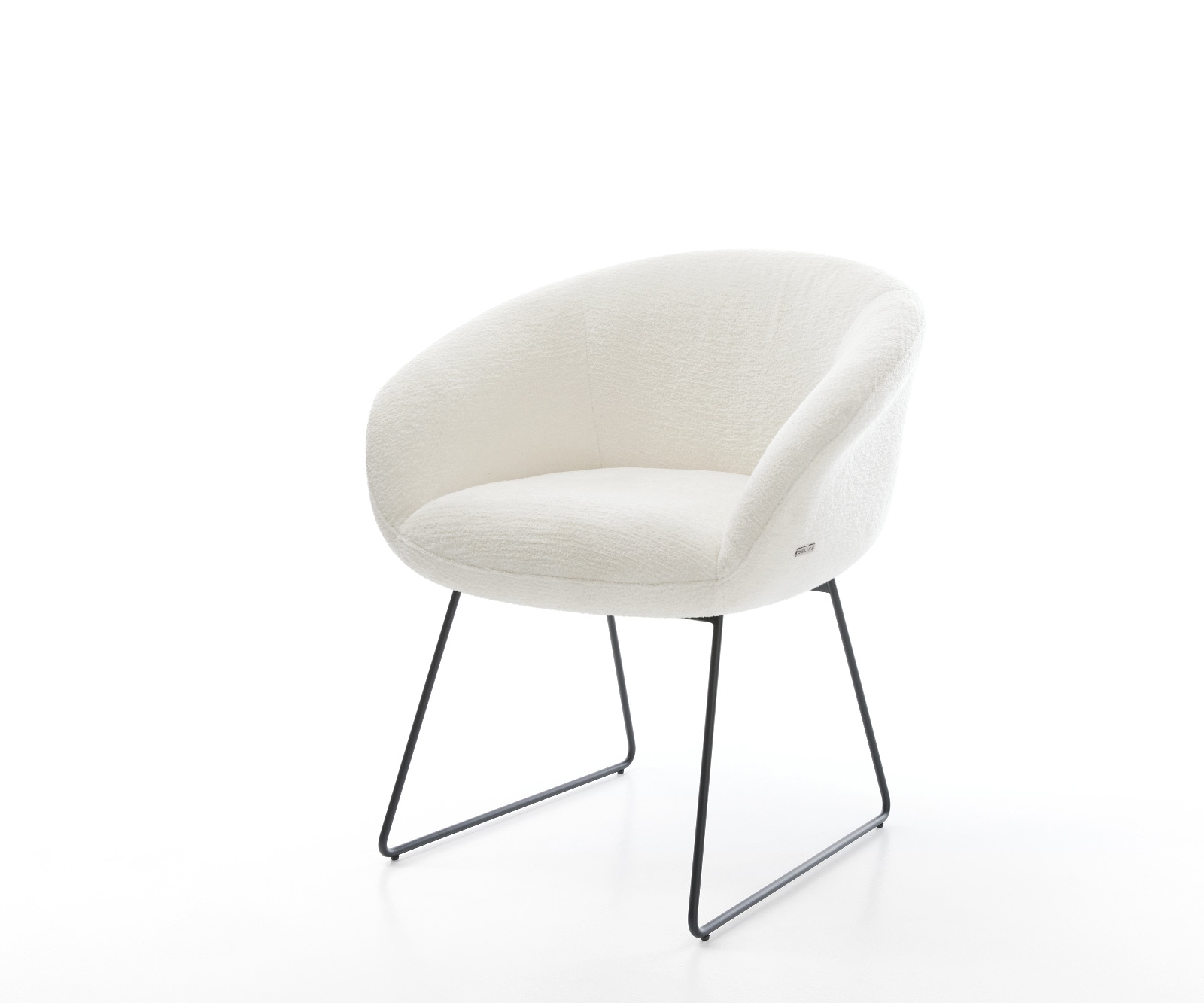 Esszimmerstuhl Vinka-Flex mit Armlehnen Bouclé Soft Beige Kufengestell Schwarz Taschenfederkern 1