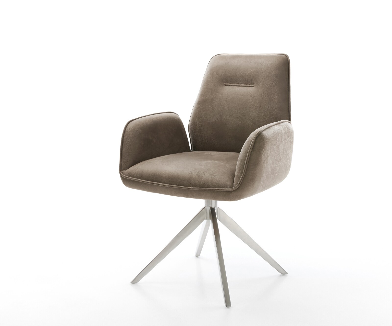 Drehstuhl Zoa-Flex Mikrofaser Taupe Vintage Kreuzgestell breit Edelstahl 360° drehbar Wippfunktion Taschenfederkern