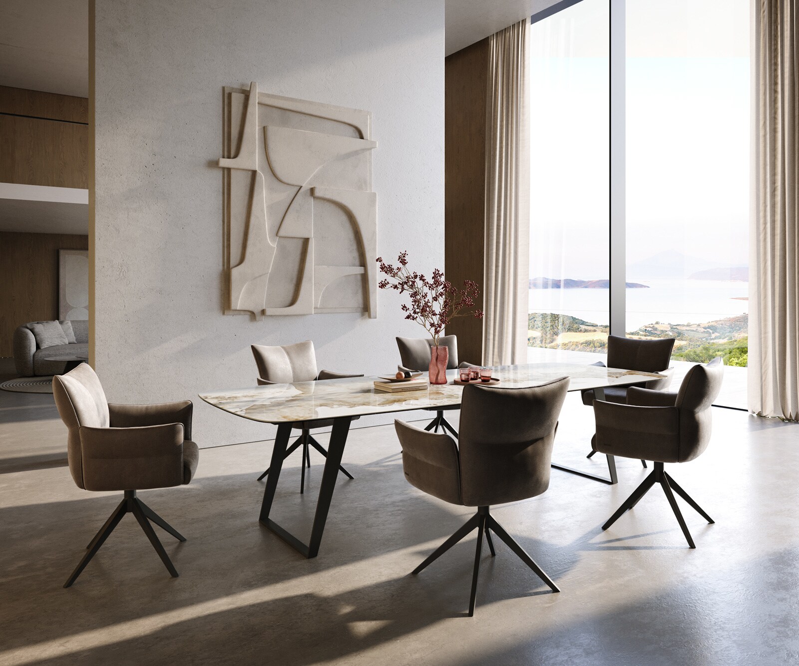 Esstisch Edge Boot 300x120 cm Keramik Minas Melange Weiß-Beige Metall Schräg Schwarz 5