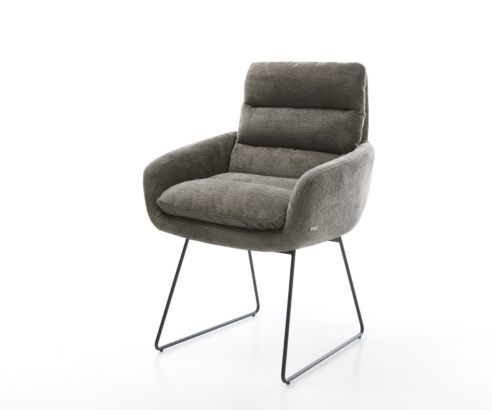 Esszimmerstuhl Abelia-Flex mit Armlehnen Bouclé Soft Schlamm Kufengestell Schwarz 1