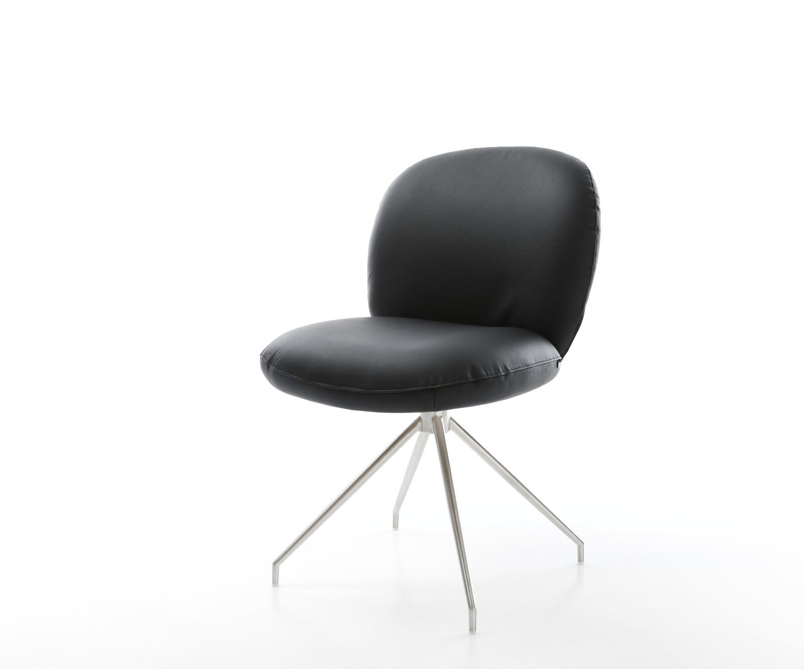 Chaise-pivotante Nube-Flex cuir de vache noir pied croisé conique acier inoxydable brossé pivotement sur 180° ressorts ensachés Chaise-pivotante Nube-Flex cuir de vache noir pied croisé conique acier inoxydable brossé pivotement sur 180° ressorts ensachés