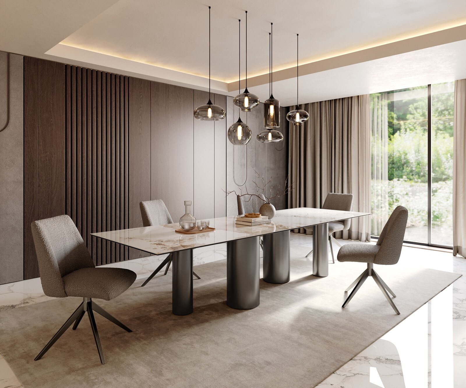 Esstisch Edge 300x100 Keramik Minas Melange Weiß-Beige Pilier Edelstahl Graphit 7