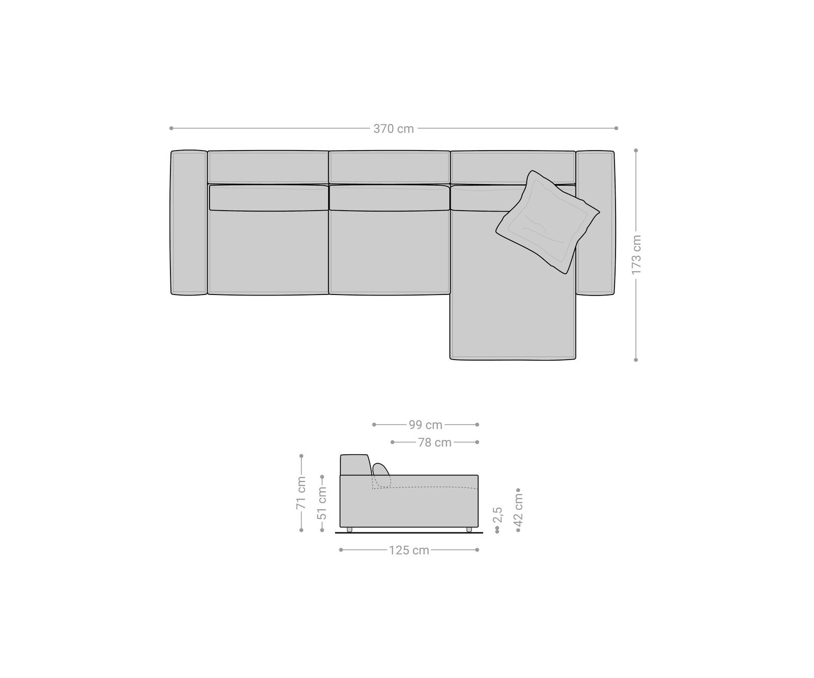 Ecksofa Sirpio XL 370x170 cm Cord Silbergrau Recamiere variabel 6