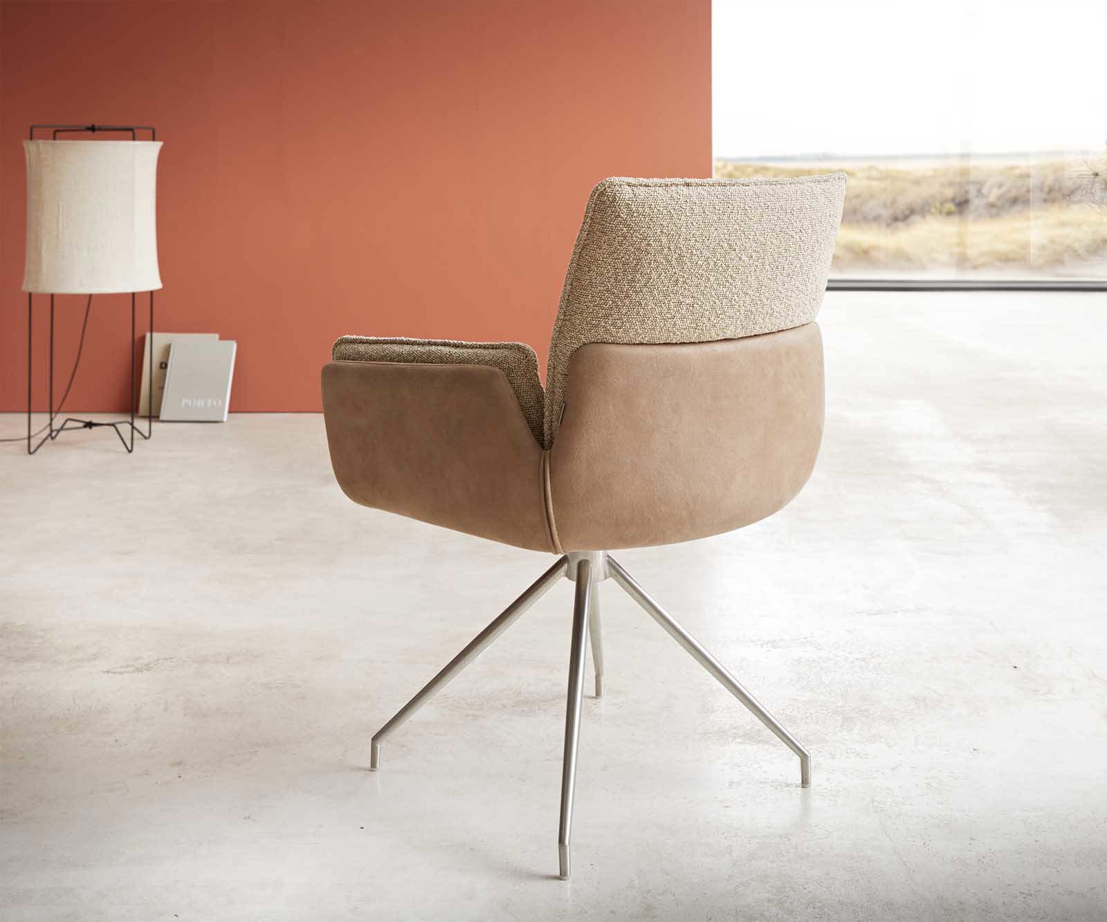 Chaise-pivotante Nela-Flex tissu mixte couleur boue pied croisé conique acier inoxydable brossé pivotement sur 180° 4