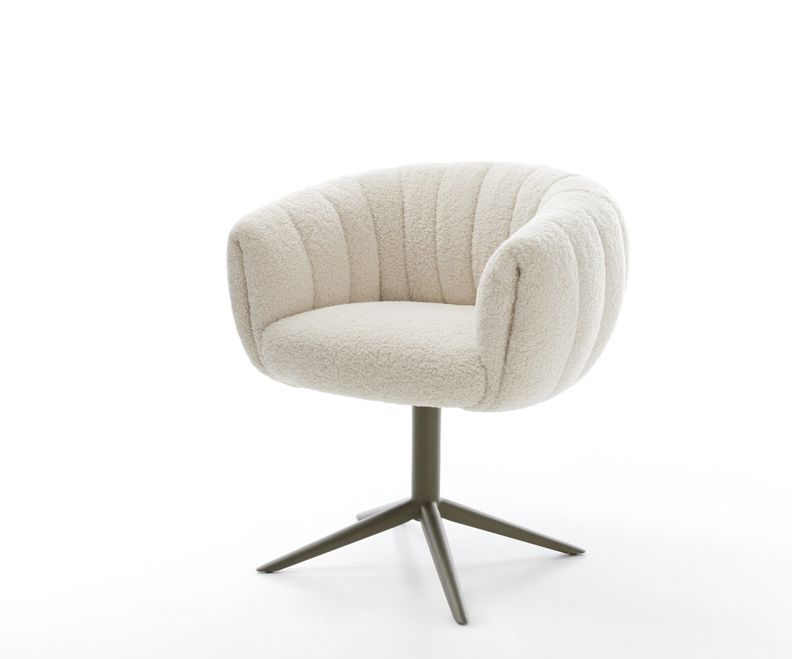 Chaise-pivotante Jada-Flex tissu teddy beige pied croisé angulaire aspect titane pivotement sur 360° fonction bascule ressorts ensachés