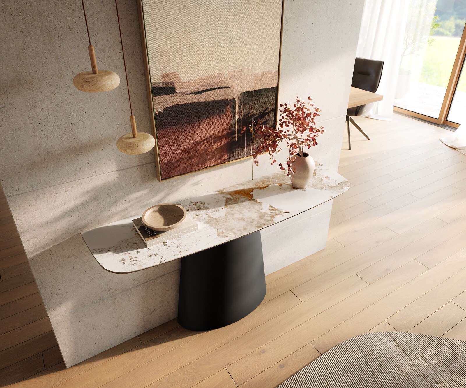 Console Edge forme bateau 140x40 cm Céramique Minas Melange Weiß-Beige Conos Métal Noir 2