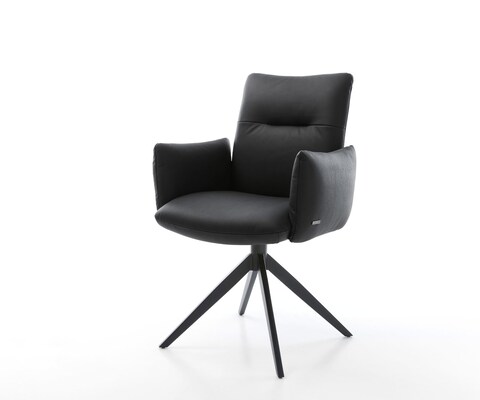 Chaise-pivotante Jova-Flex cuir de vache noir pied croisé large noir pivotement sur 360° fonction bascule ressorts ensachés