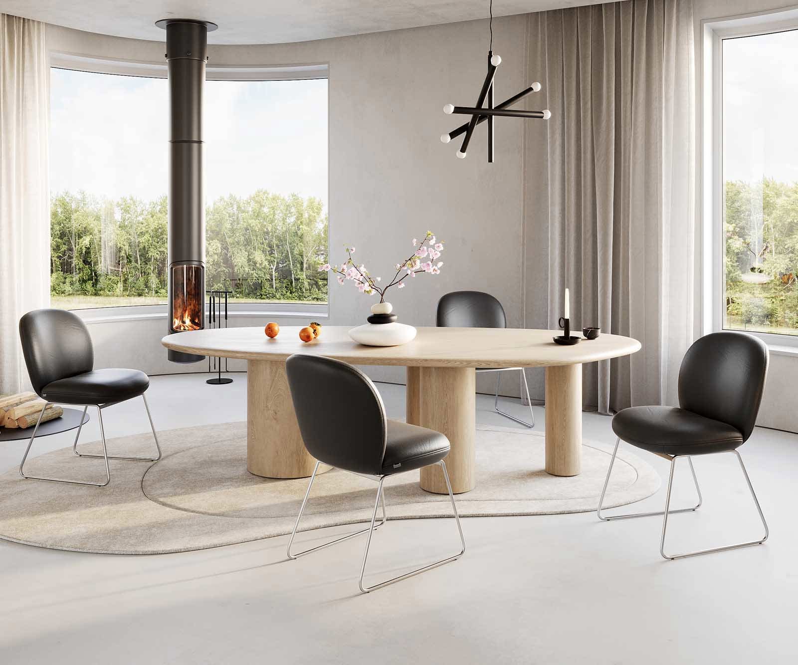 Esszimmerstuhl Nube-Flex Echt-Leder Schwarz Kufengestell Edelstahl Taschenfederkern 3 Esszimmerstuhl Nube-Flex Echt-Leder Schwarz Kufengestell Edelstahl Taschenfederkern 3