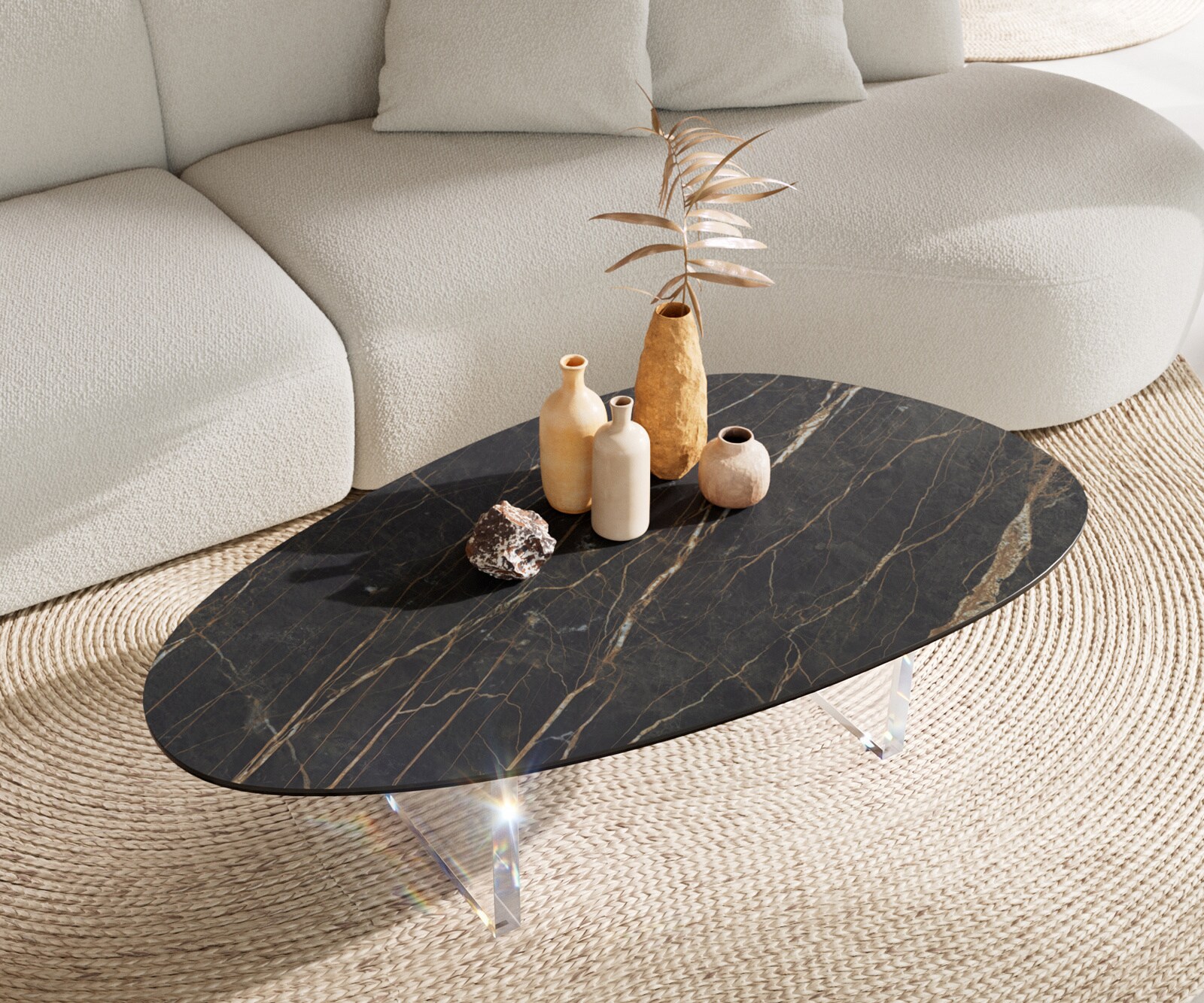 Couchtisch Edge Oval 140x75 cm Keramik Laminam® Noir Desir Braun Lumia Acryl 3